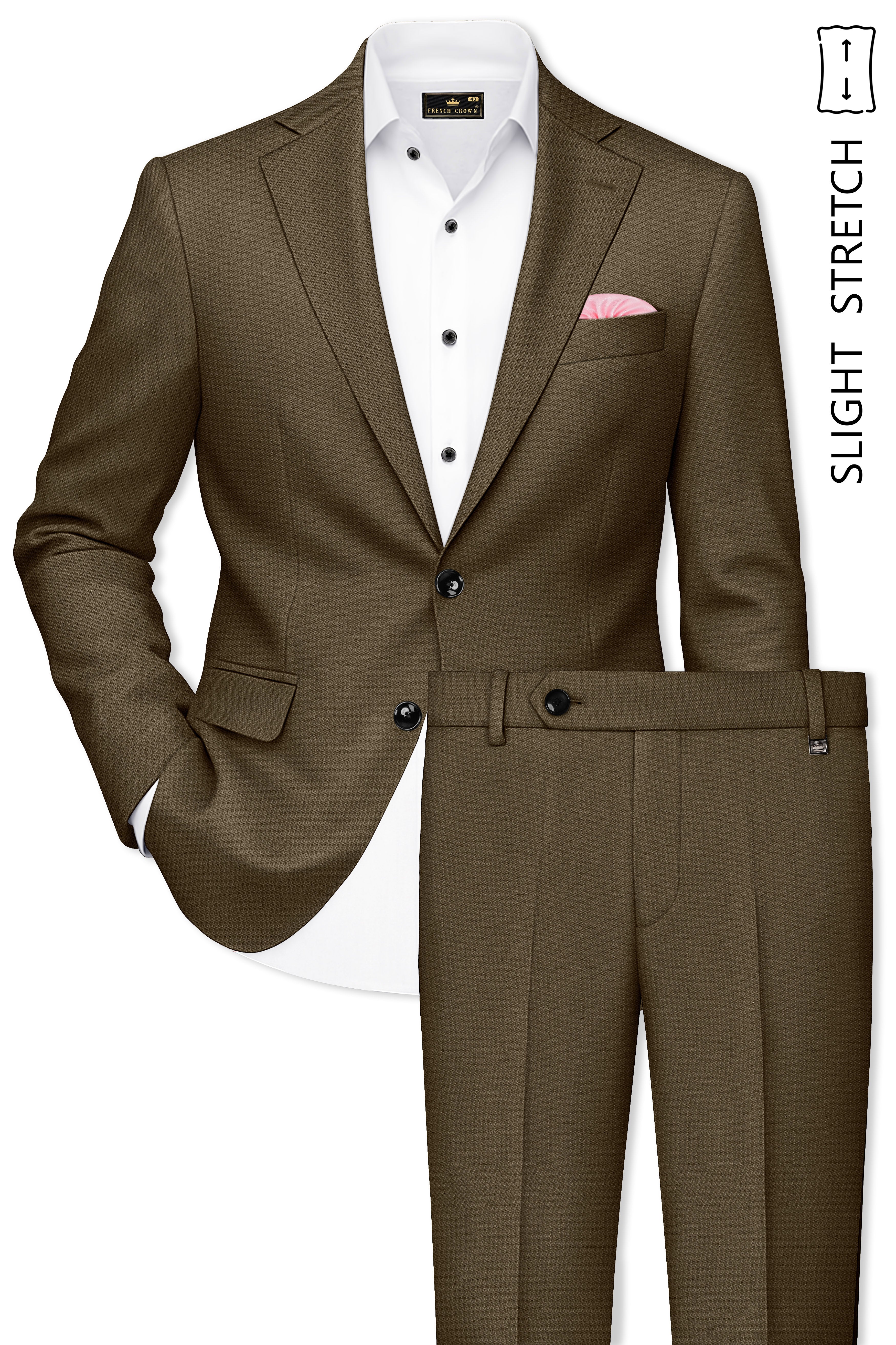 Vireo-Taupe Brown Diamond Textured Wool Rich Slight Stretch Single Breasted Suit