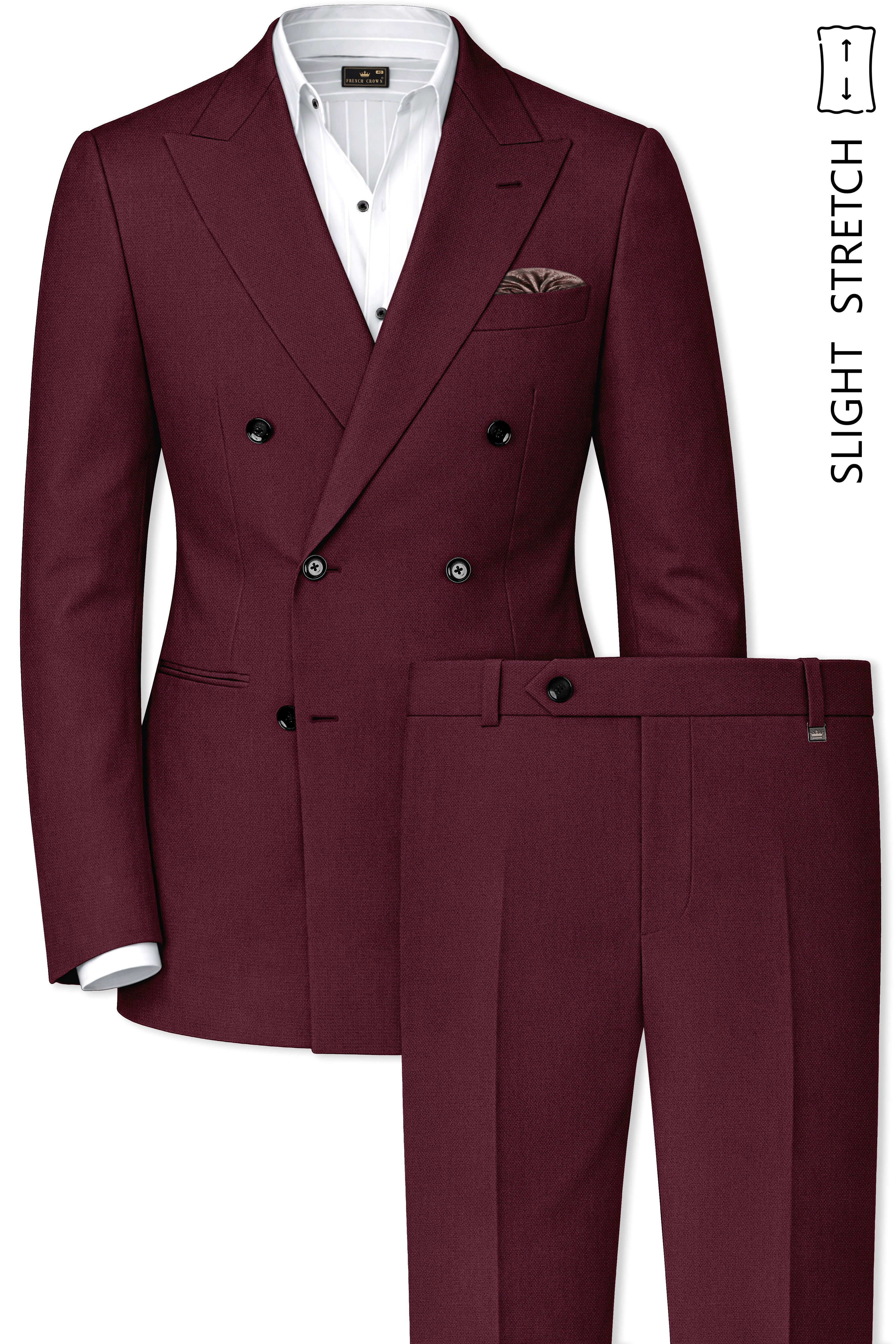Imperial-Crater Maroon Diamond Textured Wool Rich Slight Stretch Double Breasted Suit