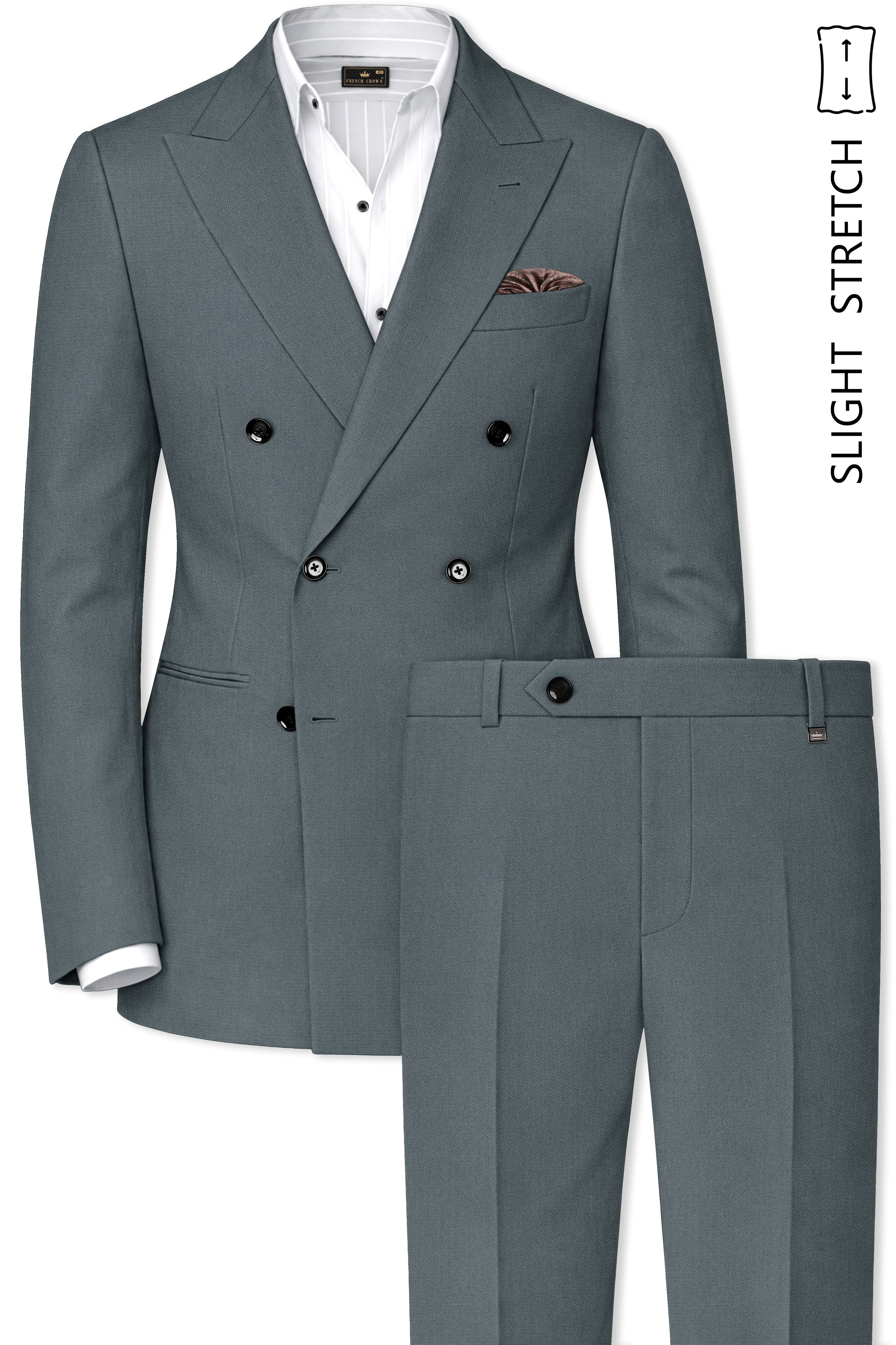 Aurelian-Scarpa Green Diamond Textured Wool Rich Slight Stretch Double Breasted Suit