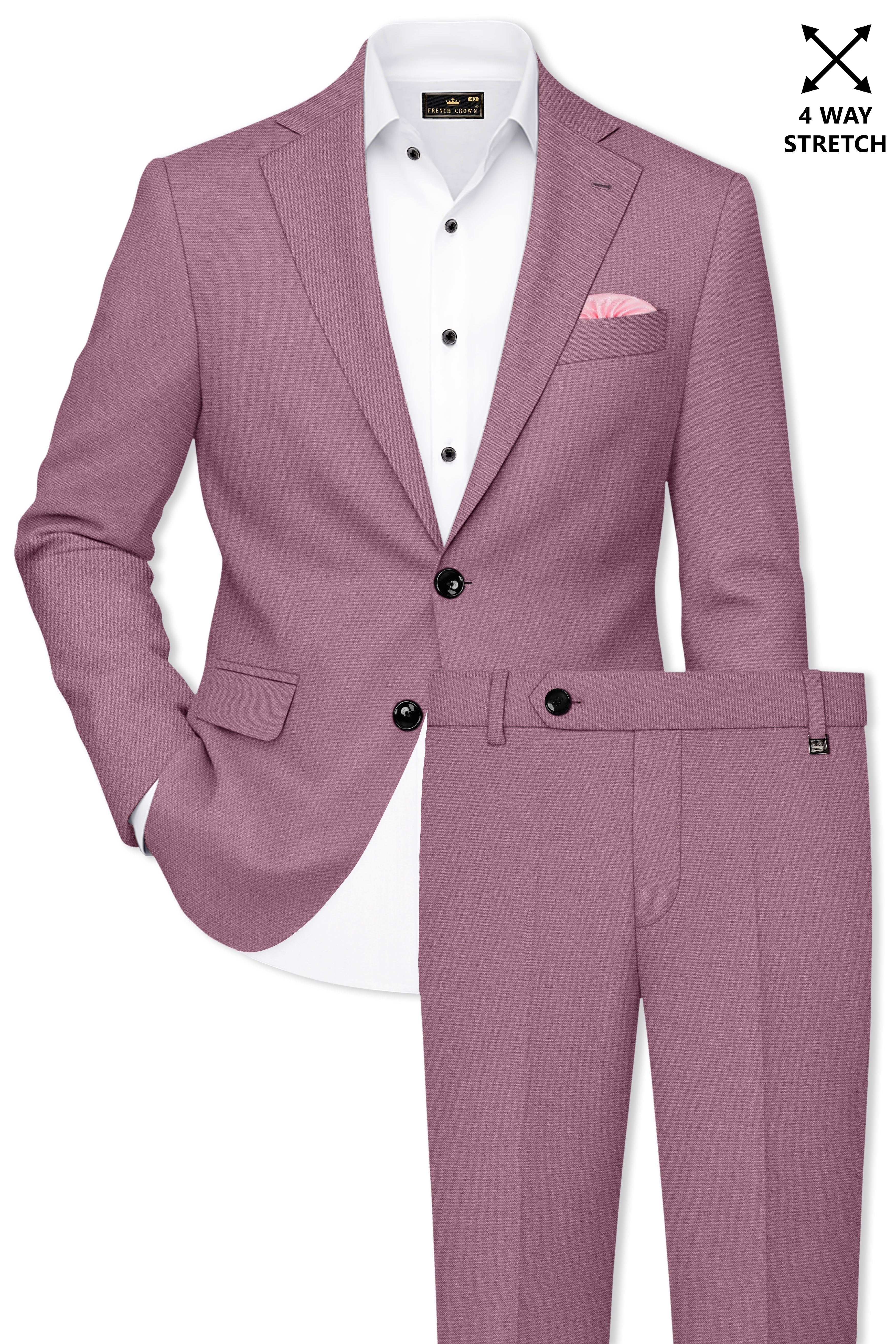 Rouge-Korean Opium Pink 4-Way Stretch Wrinkle-Free Wool Rich Single Breasted Suit