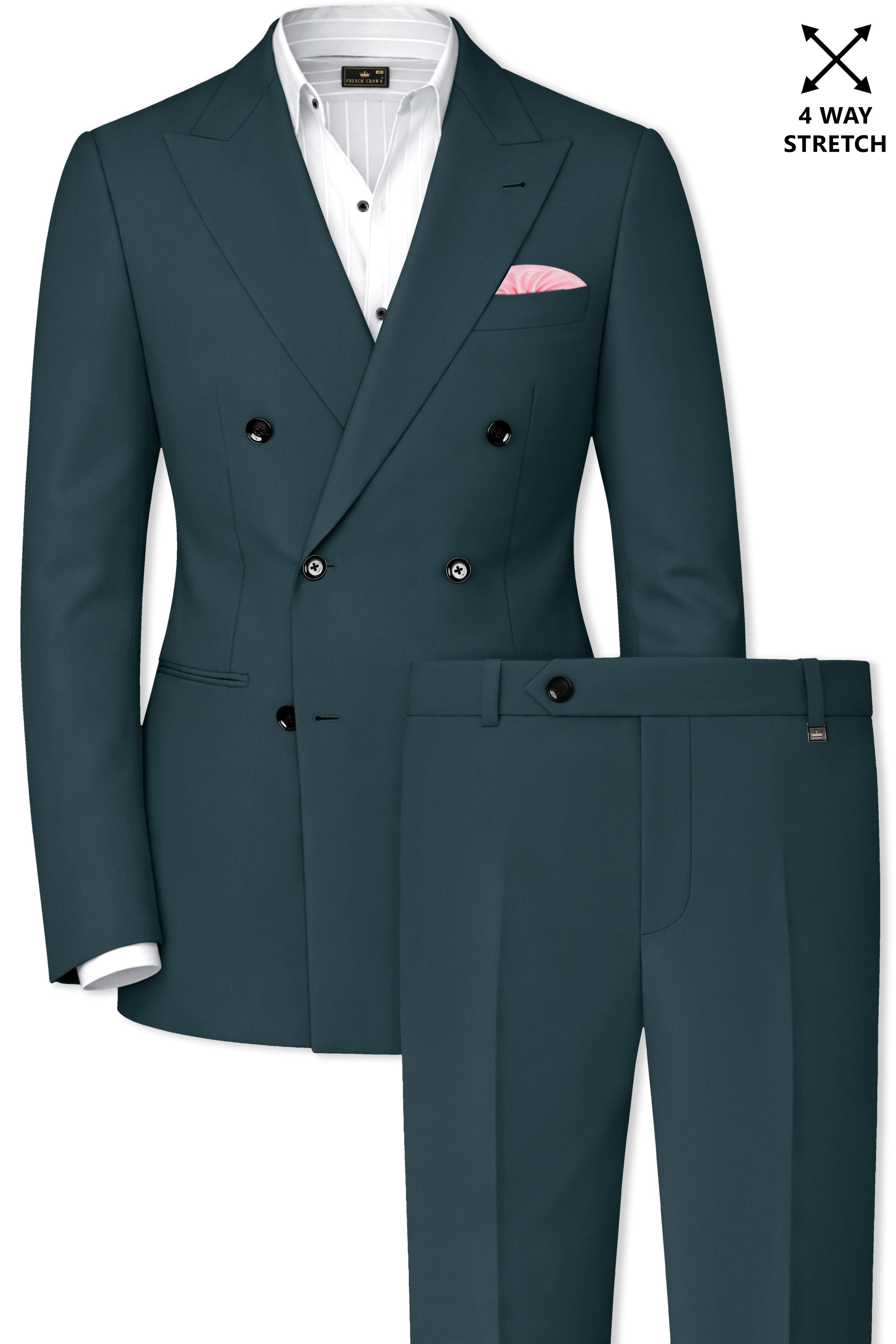 Navaro-Korean Gable Blue 4-Way Stretch Wrinkle-Free Wool Rich Double Breasted Suit