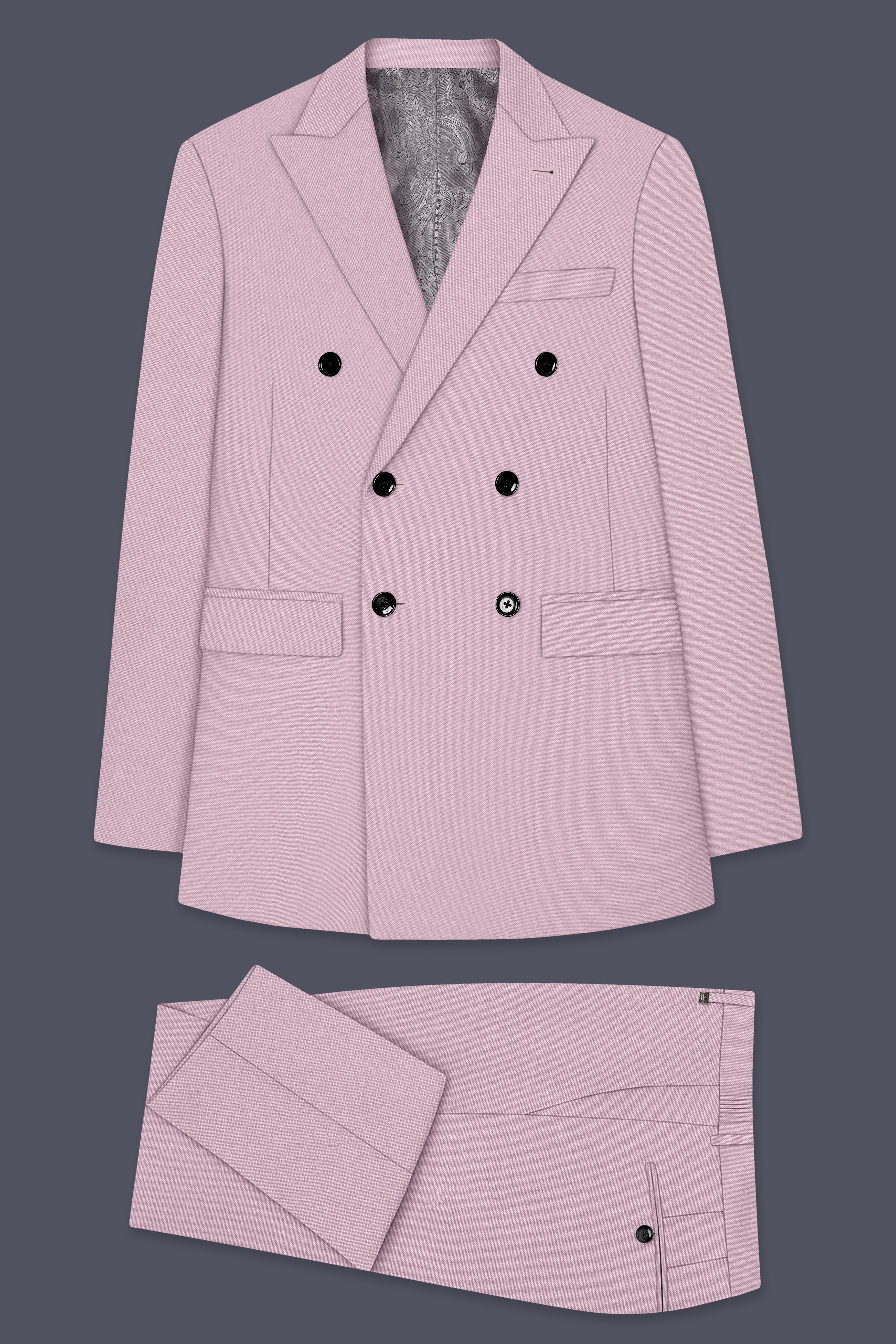 Allure-Korean Blossom Pink 4-Way Stretch Wrinkle-Free Wool Rich Double Breasted Suit ST5446-DB-36, ST5446-DB-38, ST5446-DB-40, ST5446-DB-42, ST5446-DB-44, ST5446-DB-46, ST5446-DB-48, ST5446-DB-50, ST5446-DB-52, ST5446-DB-54, ST5446-DB-56, ST5446-DB-58, ST5446-DB-60