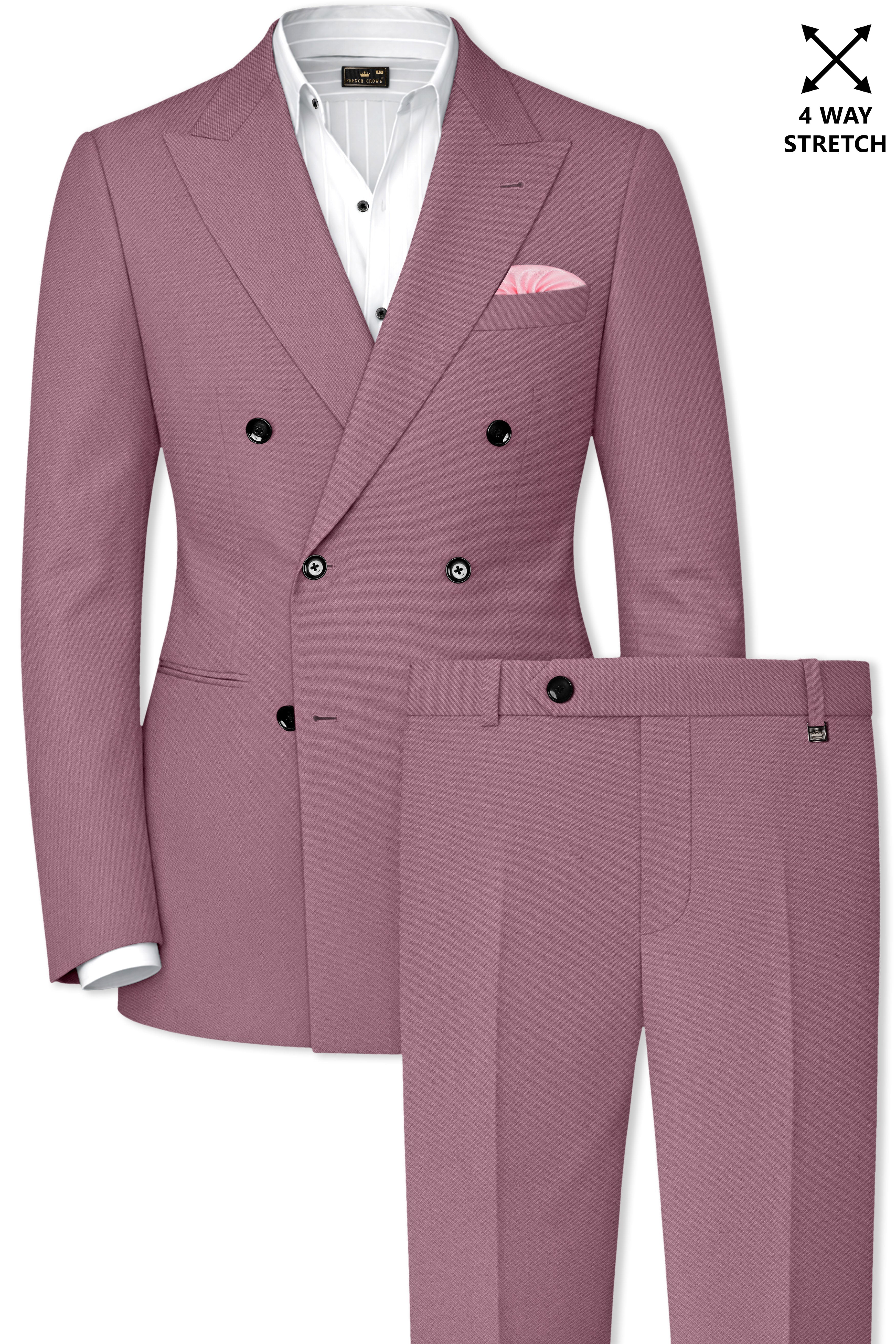 Rouge-Korean Opium Pink 4-Way Stretch Wrinkle-Free Wool Rich Double Breasted Suit