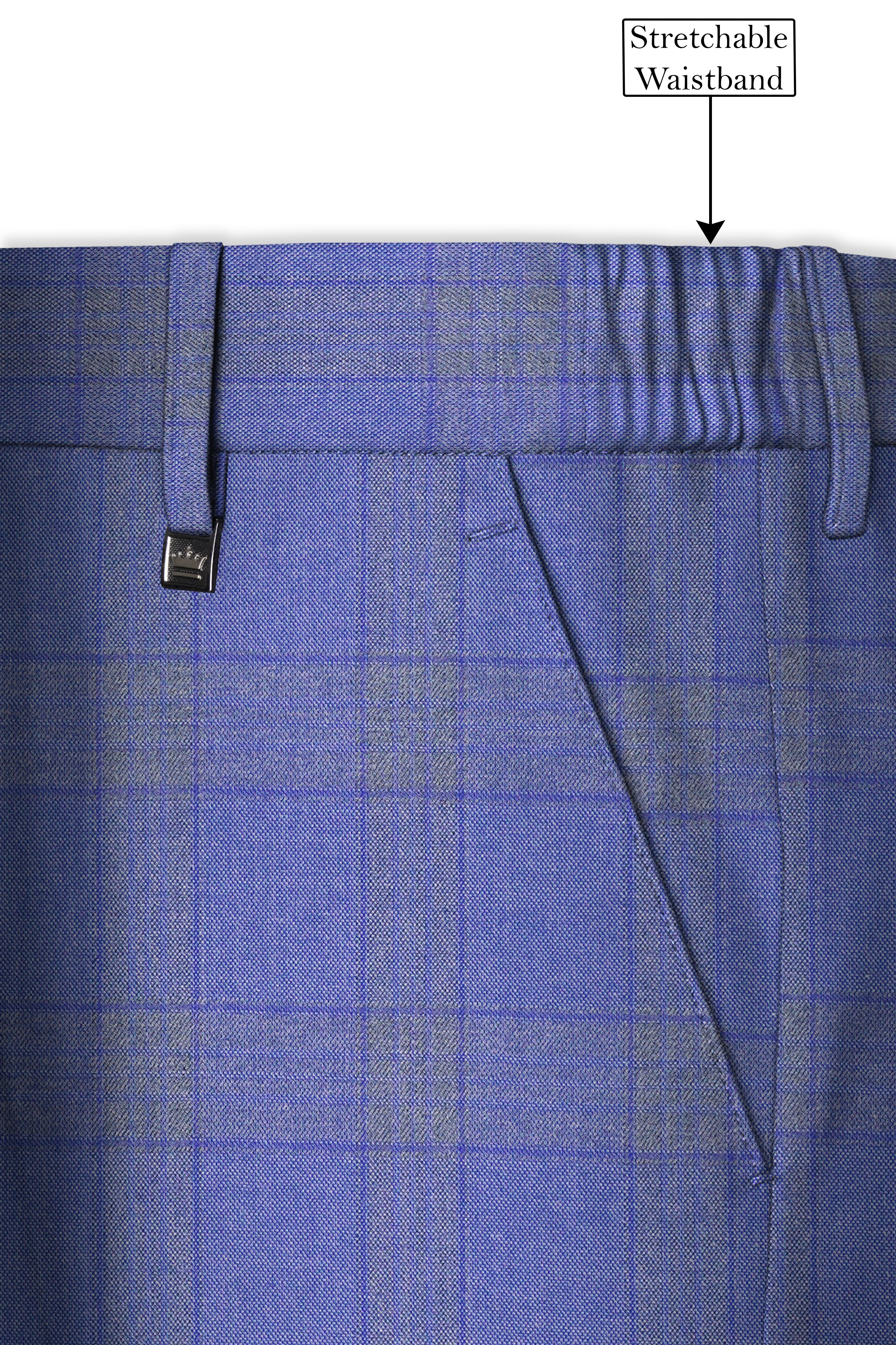Cobalt-Scampi Blue Plaid Wool Rich Cross Placket Bandhgala Suit