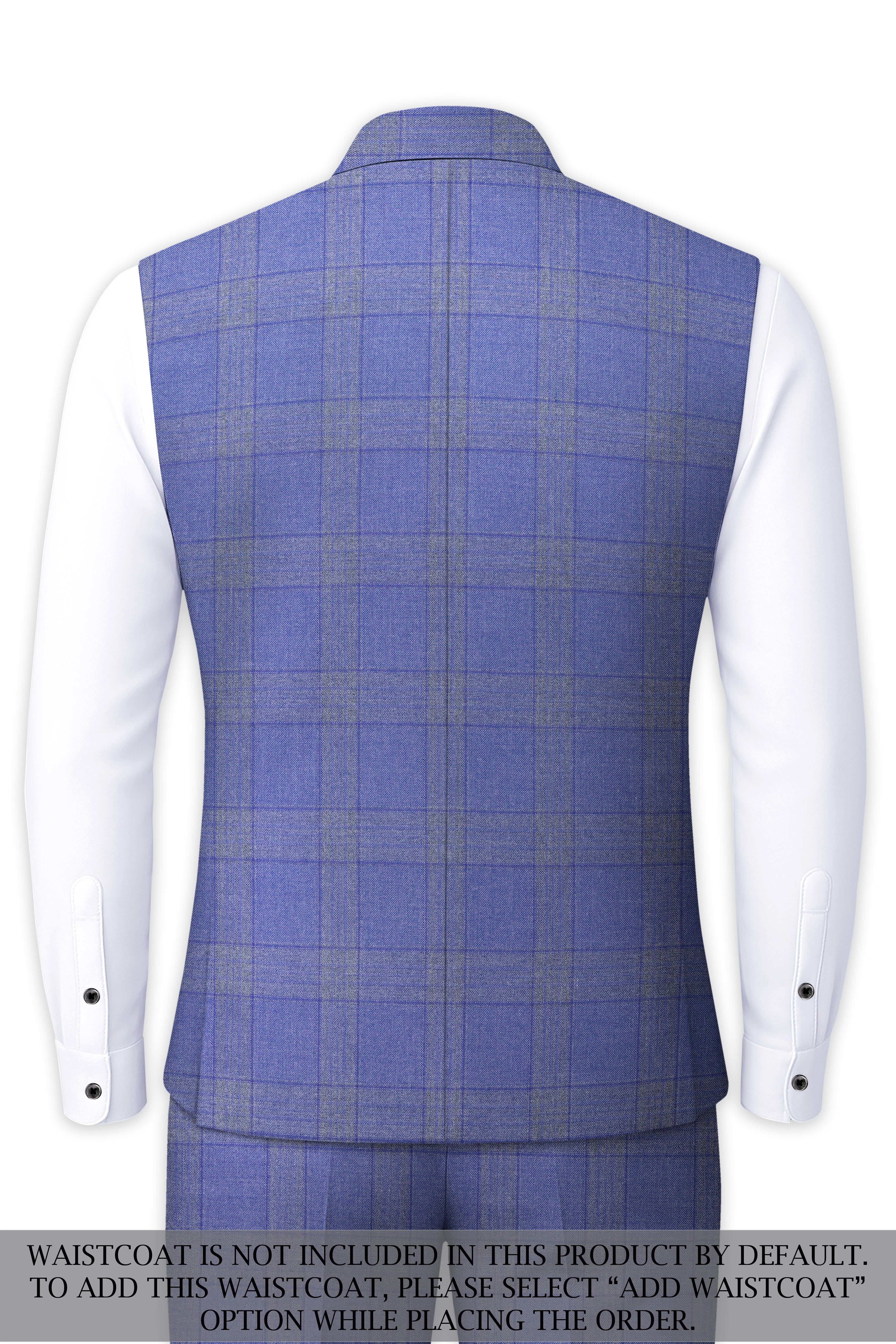 Cobalt-Scampi Blue Plaid Wool Rich Cross Placket Bandhgala Suit
