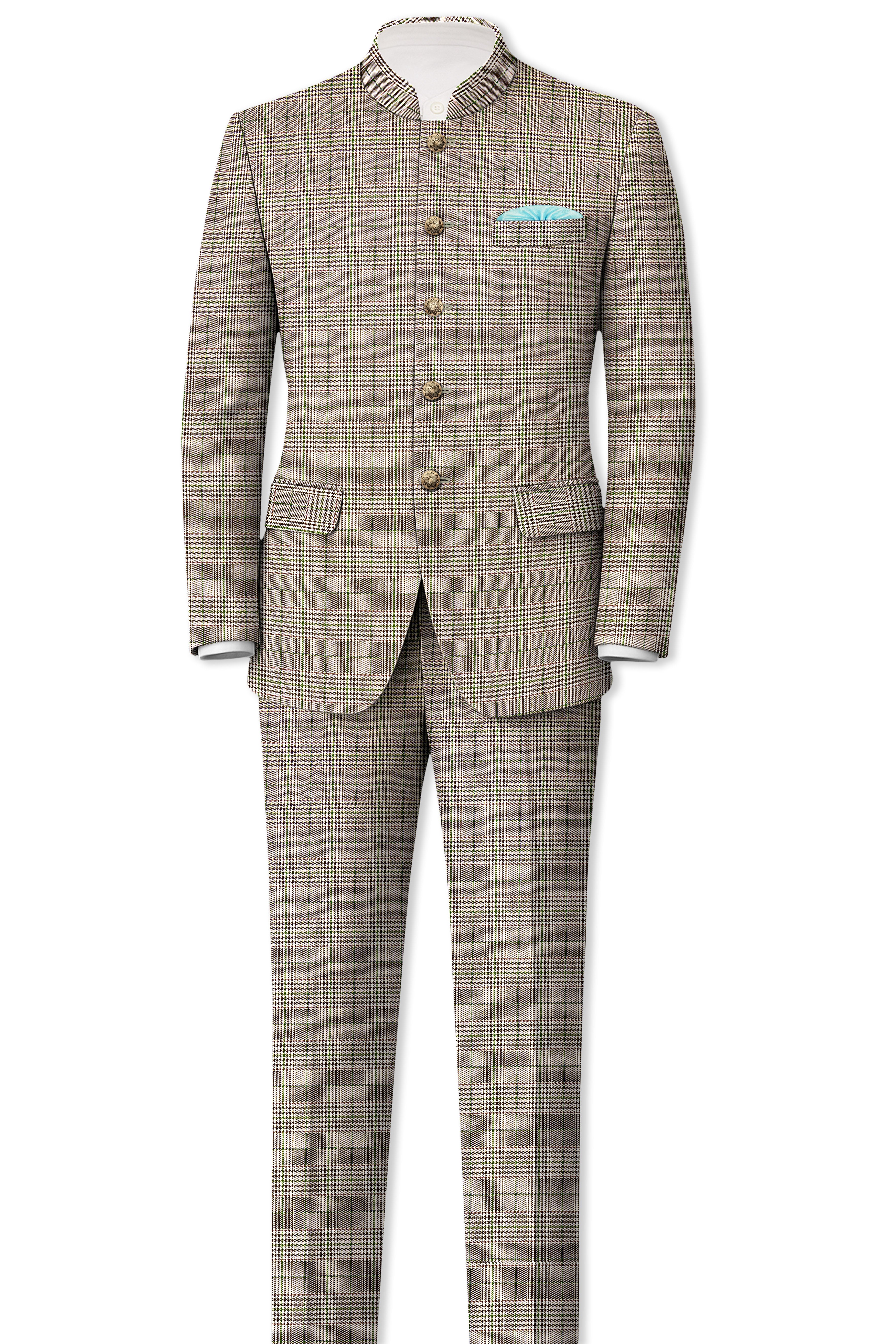 Nawab-Tundora Brown Plaid Wool Rich Bandhgala Suit ST5453-BG-36, ST5453-BG-38, ST5453-BG-40, ST5453-BG-42, ST5453-BG-44, ST5453-BG-46, ST5453-BG-48, ST5453-BG-50, ST5453-BG-52, ST5453-BG-54, ST5453-BG-56, ST5453-BG-58, ST5453-BG-60