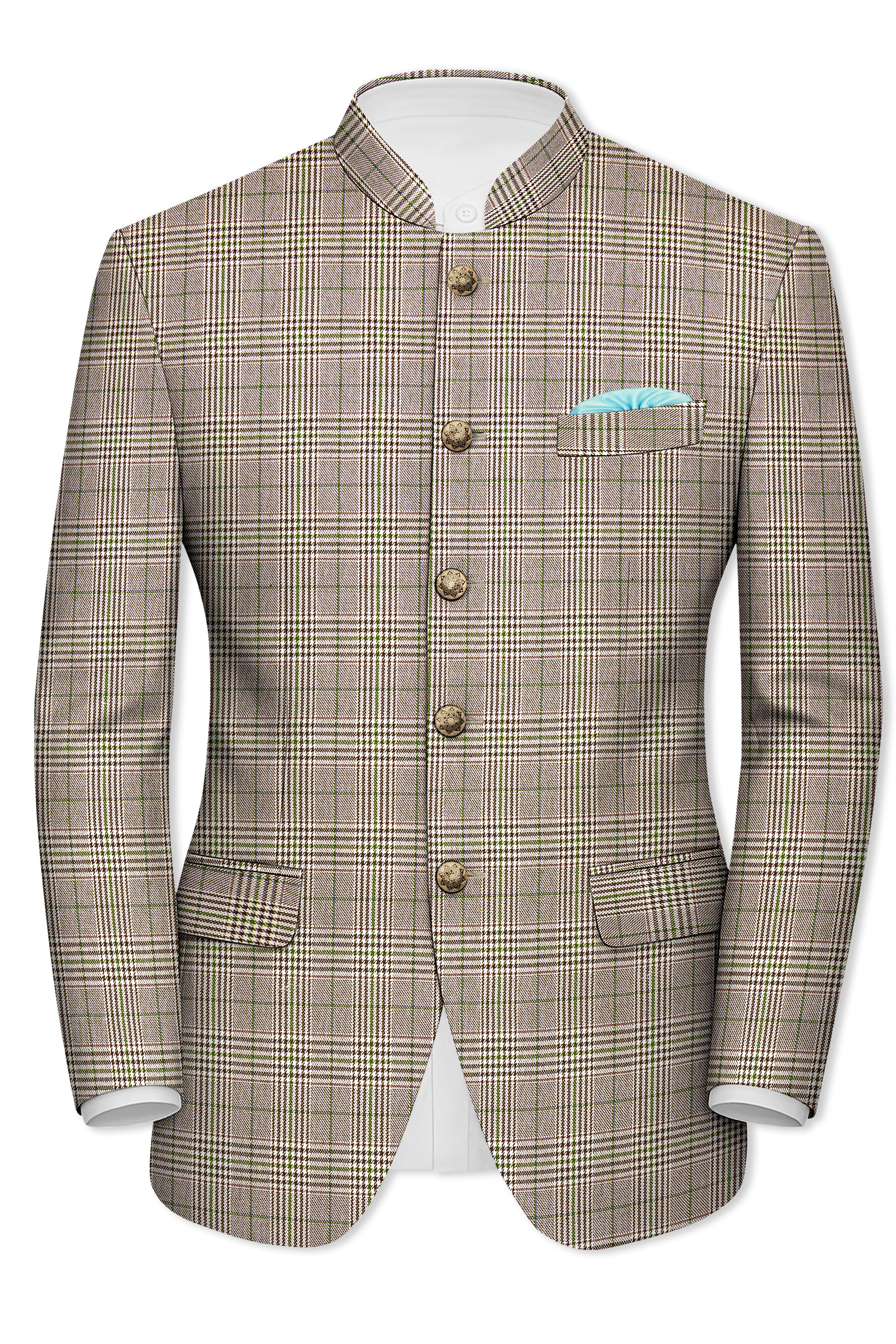 Nawab-Tundora Brown Plaid Wool Rich Bandhgala Suit ST5453-BG-36, ST5453-BG-38, ST5453-BG-40, ST5453-BG-42, ST5453-BG-44, ST5453-BG-46, ST5453-BG-48, ST5453-BG-50, ST5453-BG-52, ST5453-BG-54, ST5453-BG-56, ST5453-BG-58, ST5453-BG-60