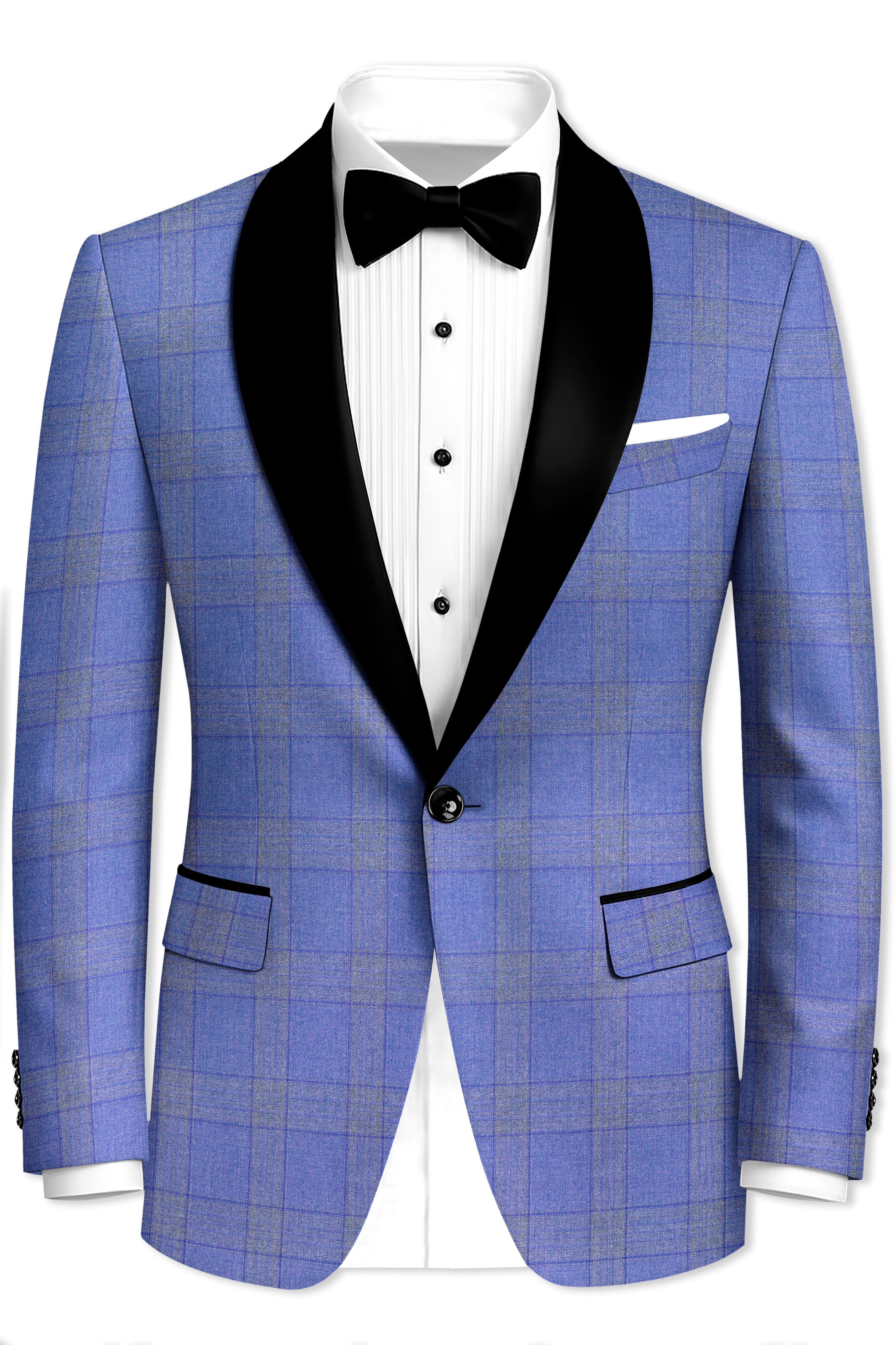 Cobalt-Scampi Blue Plaid Wool Rich Tuxedo Suit