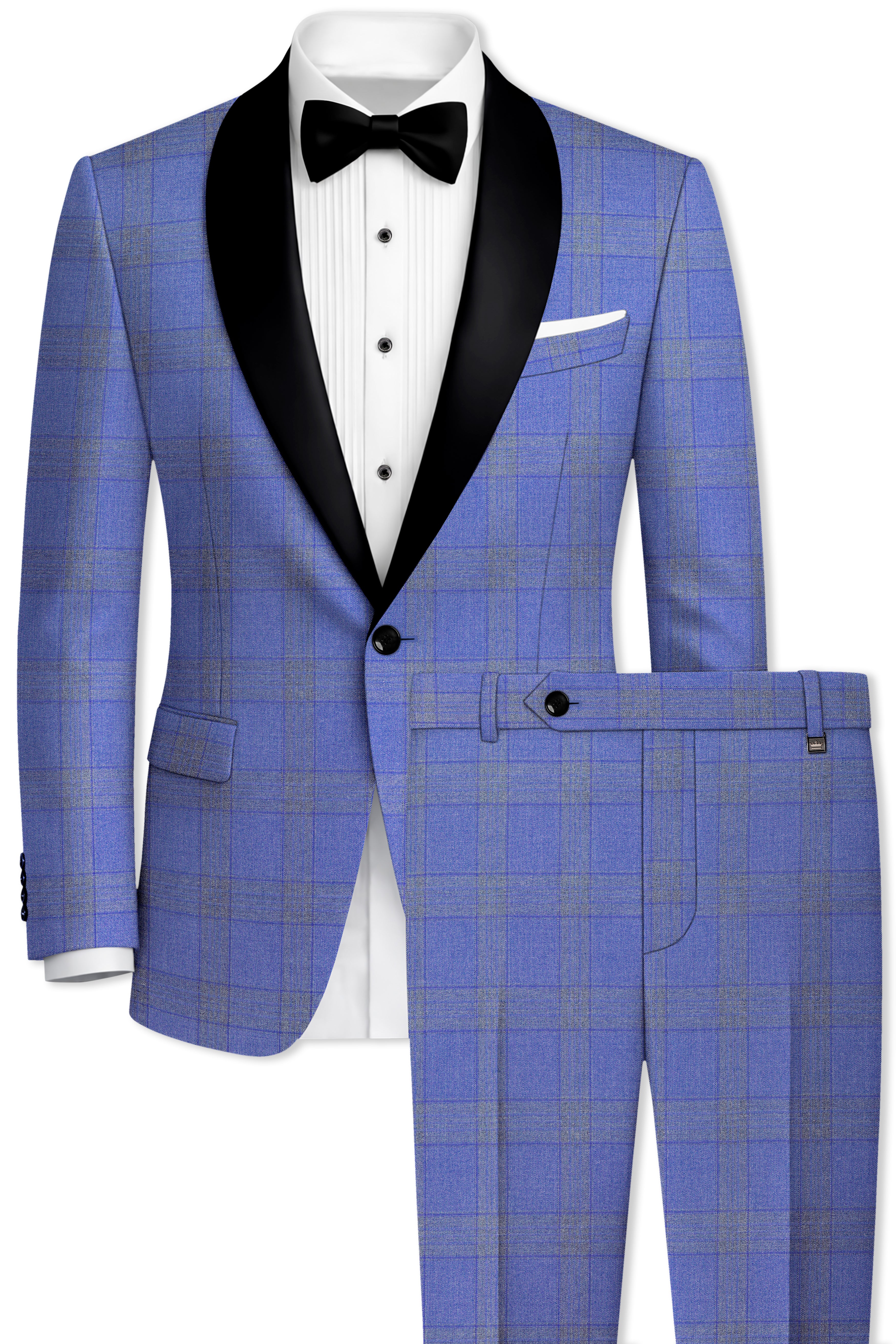 Cobalt-Scampi Blue Plaid Wool Rich Tuxedo Suit