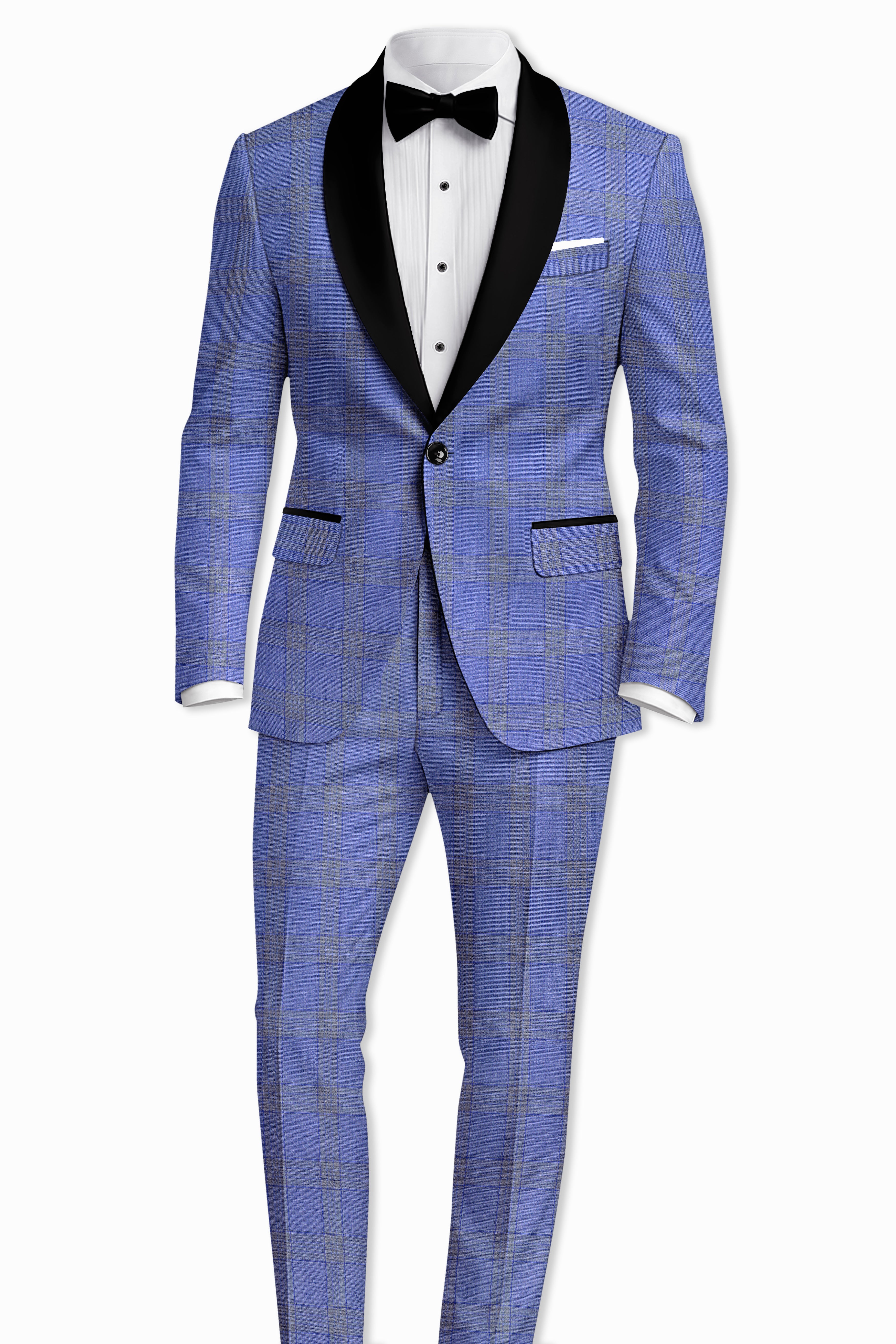 Cobalt-Scampi Blue Plaid Wool Rich Tuxedo Suit