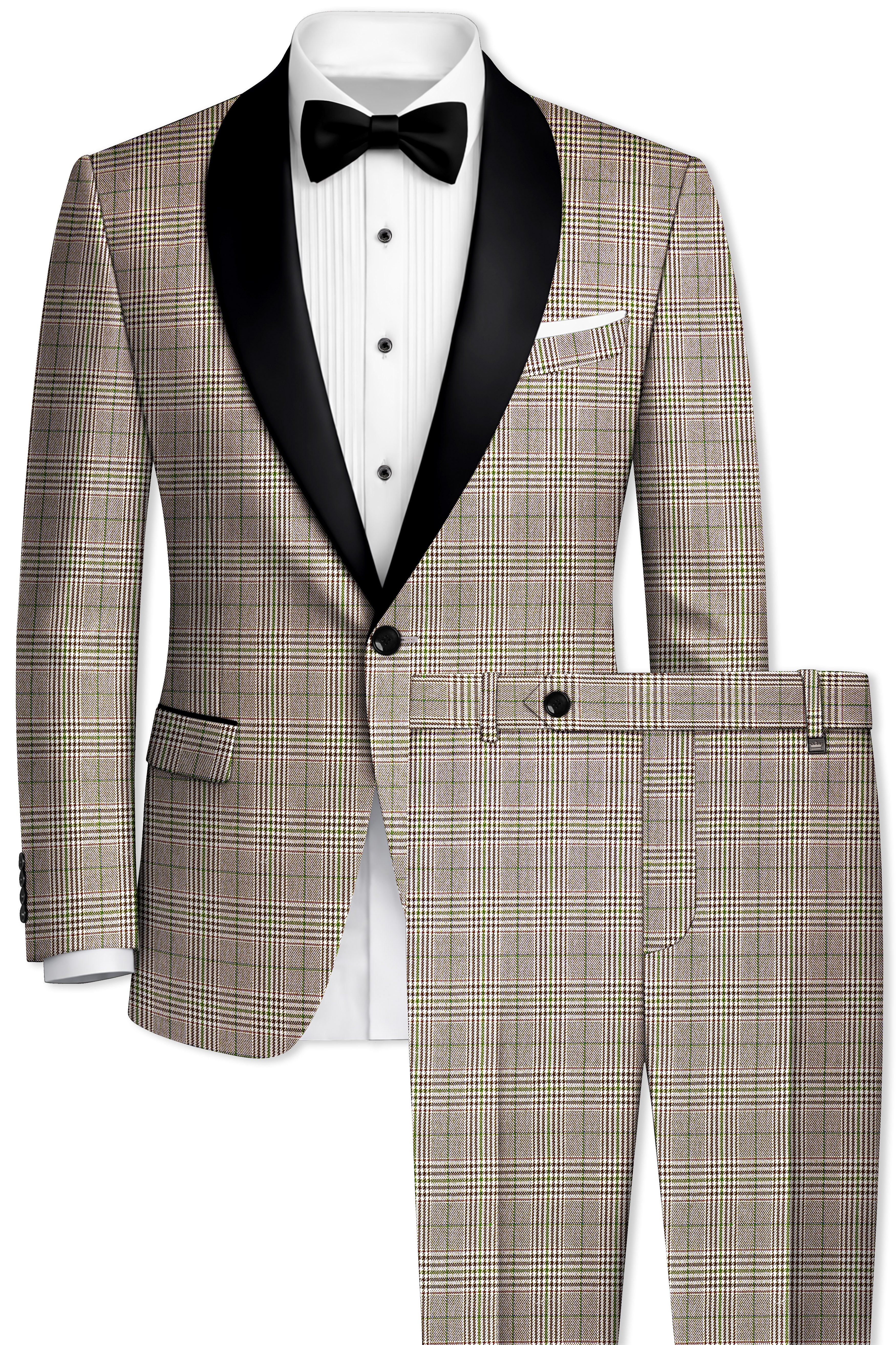 Nawab-Tundora Brown Plaid Wool Rich Tuxedo Suit