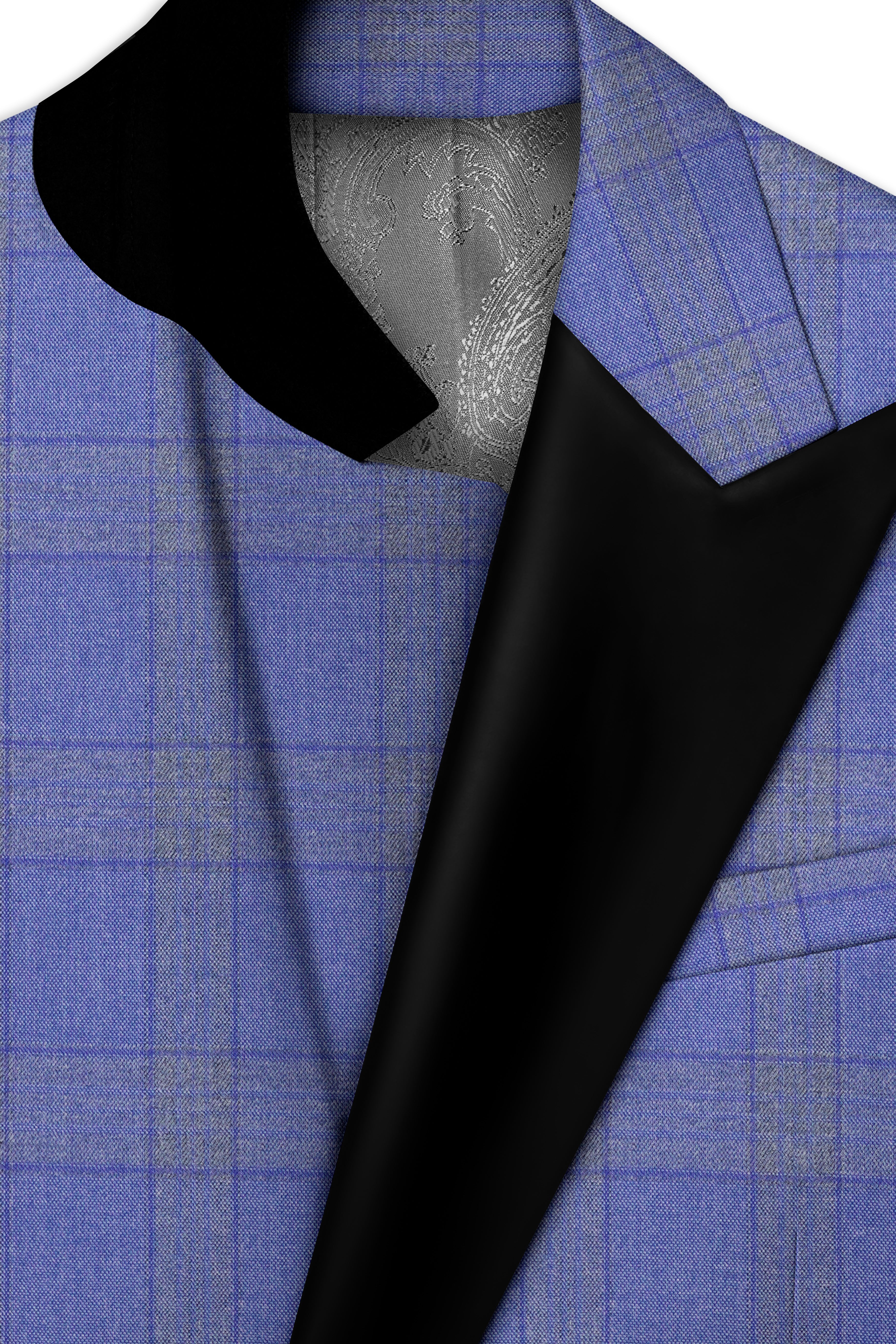Cobalt-Scampi Blue Plaid Wool Rich Peak Lapel Tuxedo Suit