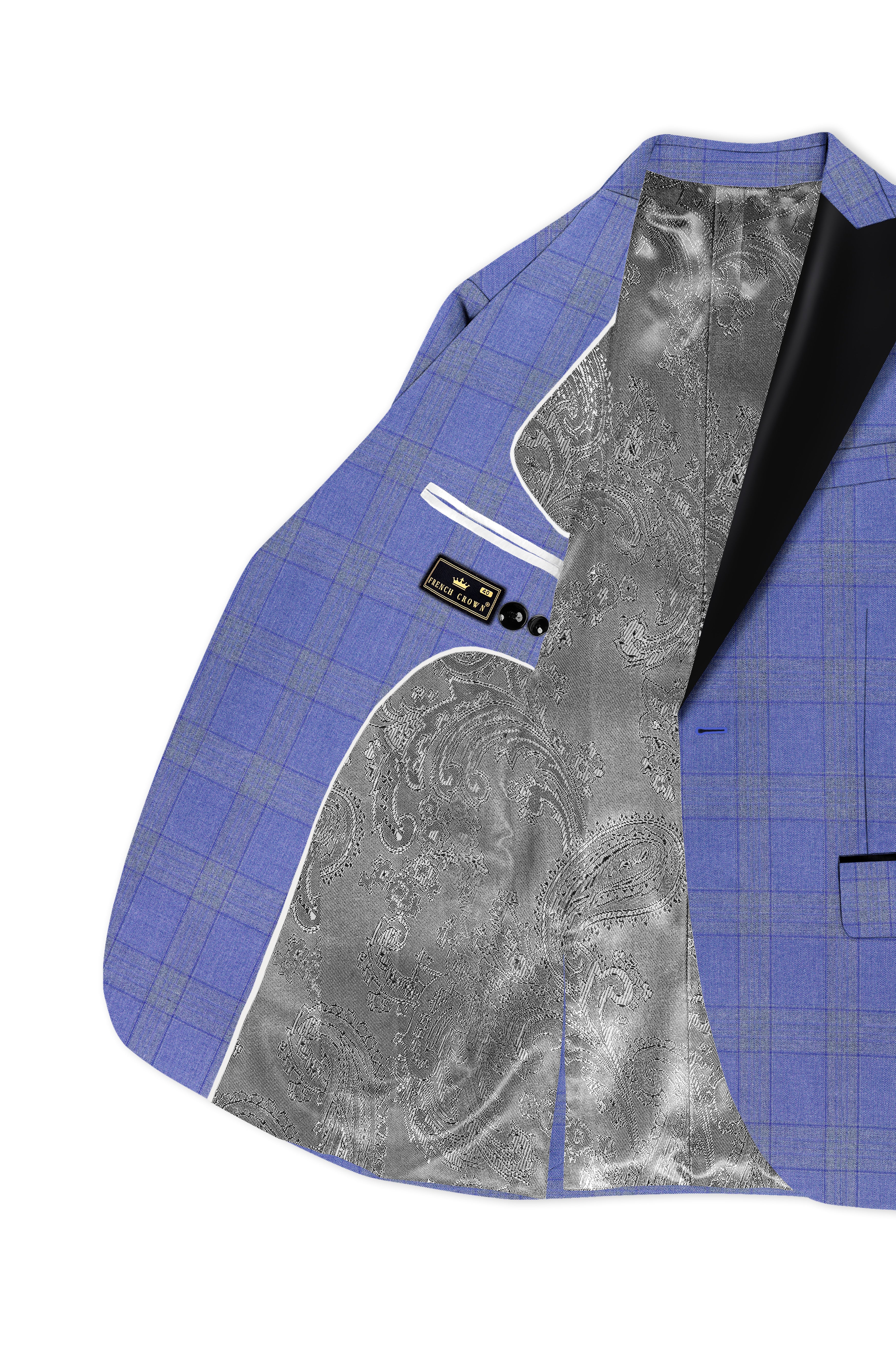 Cobalt-Scampi Blue Plaid Wool Rich Peak Lapel Tuxedo Suit