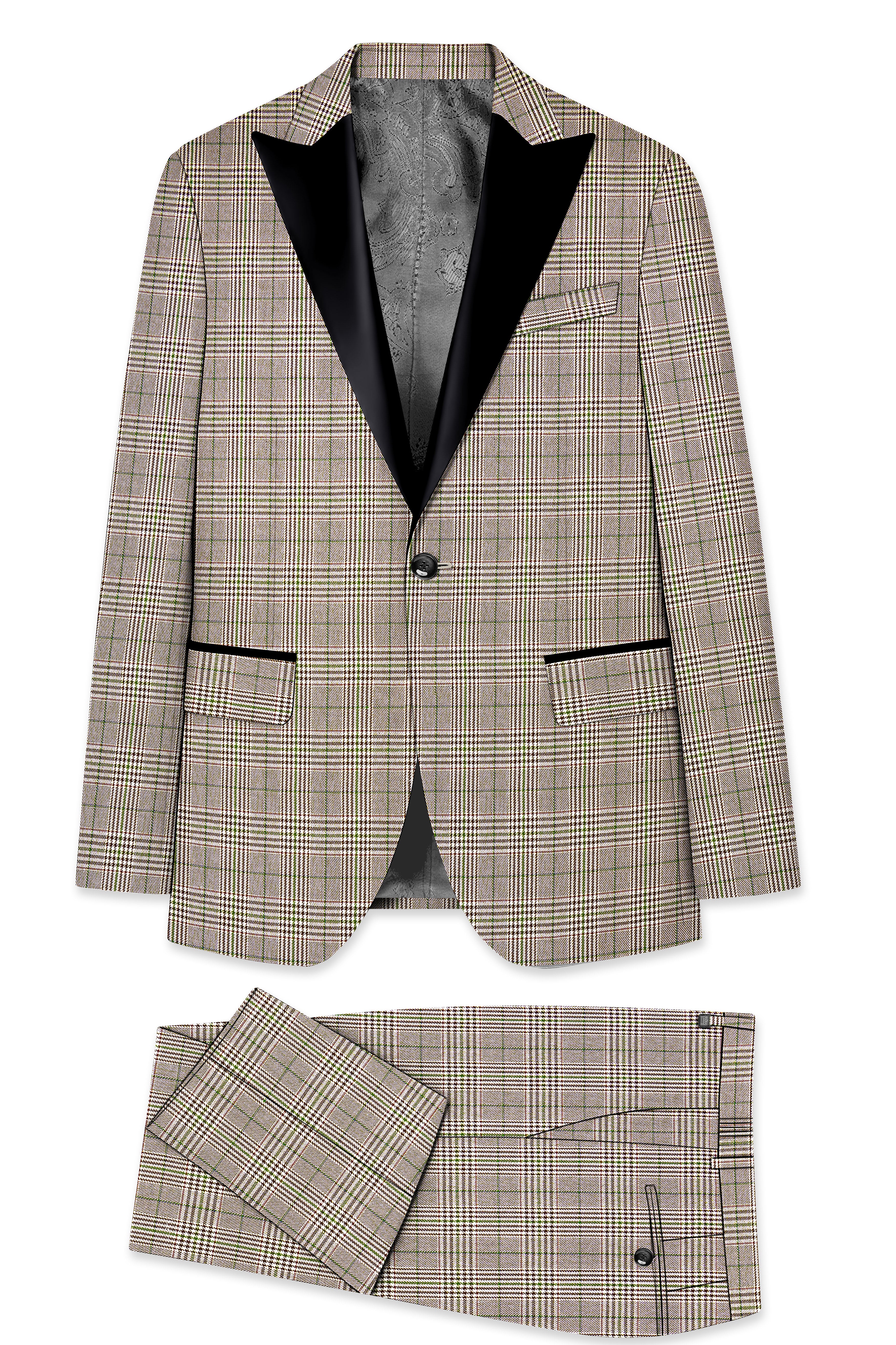 Nawab-Tundora Brown Plaid Wool Rich Peak Lapel Tuxedo Suit ST5457-BKPL-36, ST5457-BKPL-38, ST5457-BKPL-40, ST5457-BKPL-42, ST5457-BKPL-44, ST5457-BKPL-46, ST5457-BKPL-48, ST5457-BKPL-50, ST5457-BKPL-52, ST5457-BKPL-54, ST5457-BKPL-56, ST5457-BKPL-58, ST5457-BKPL-60