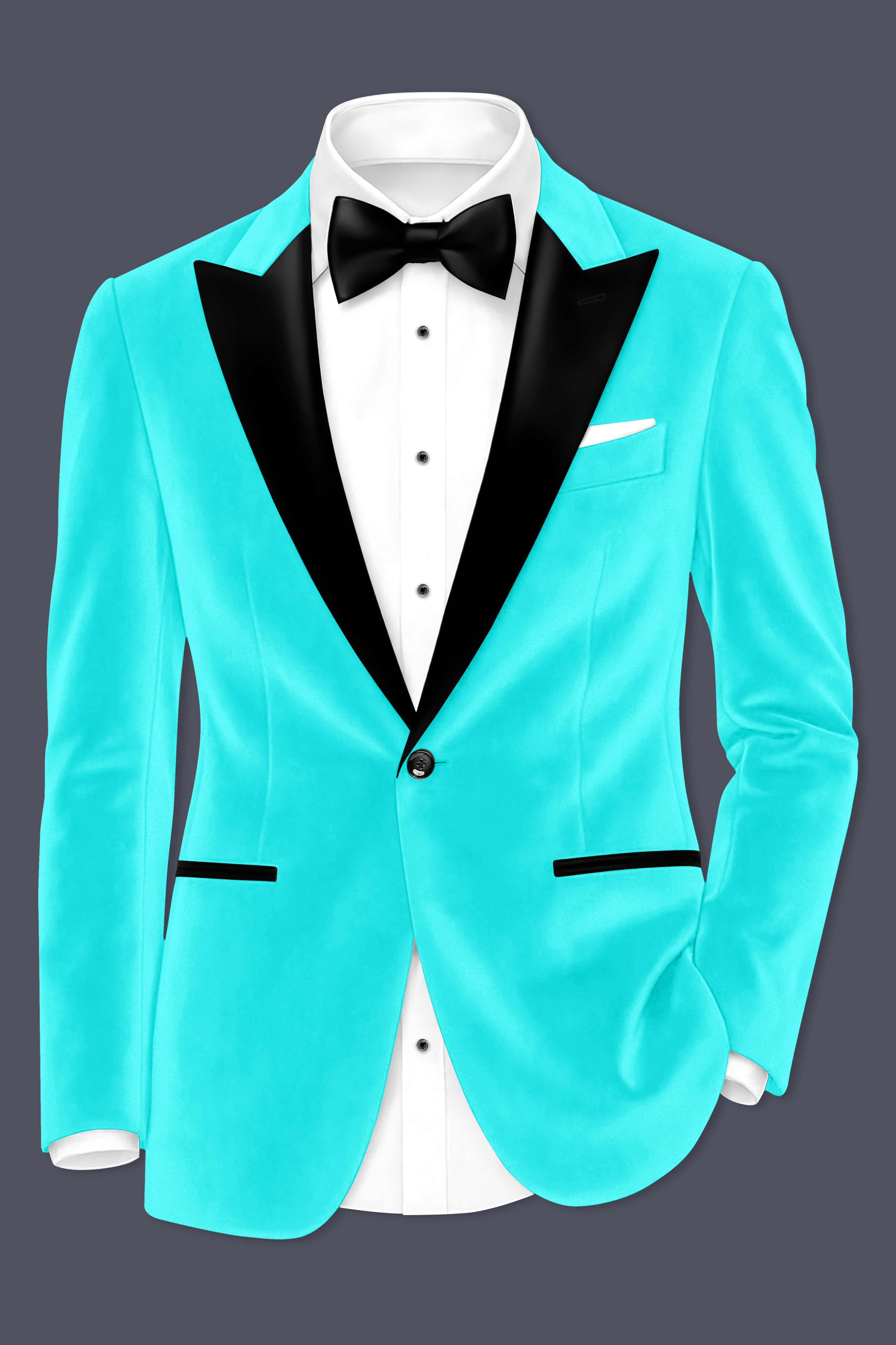 Sovereign-Turquoise Blue Velvet Peak Lapel Tuxedo Suit