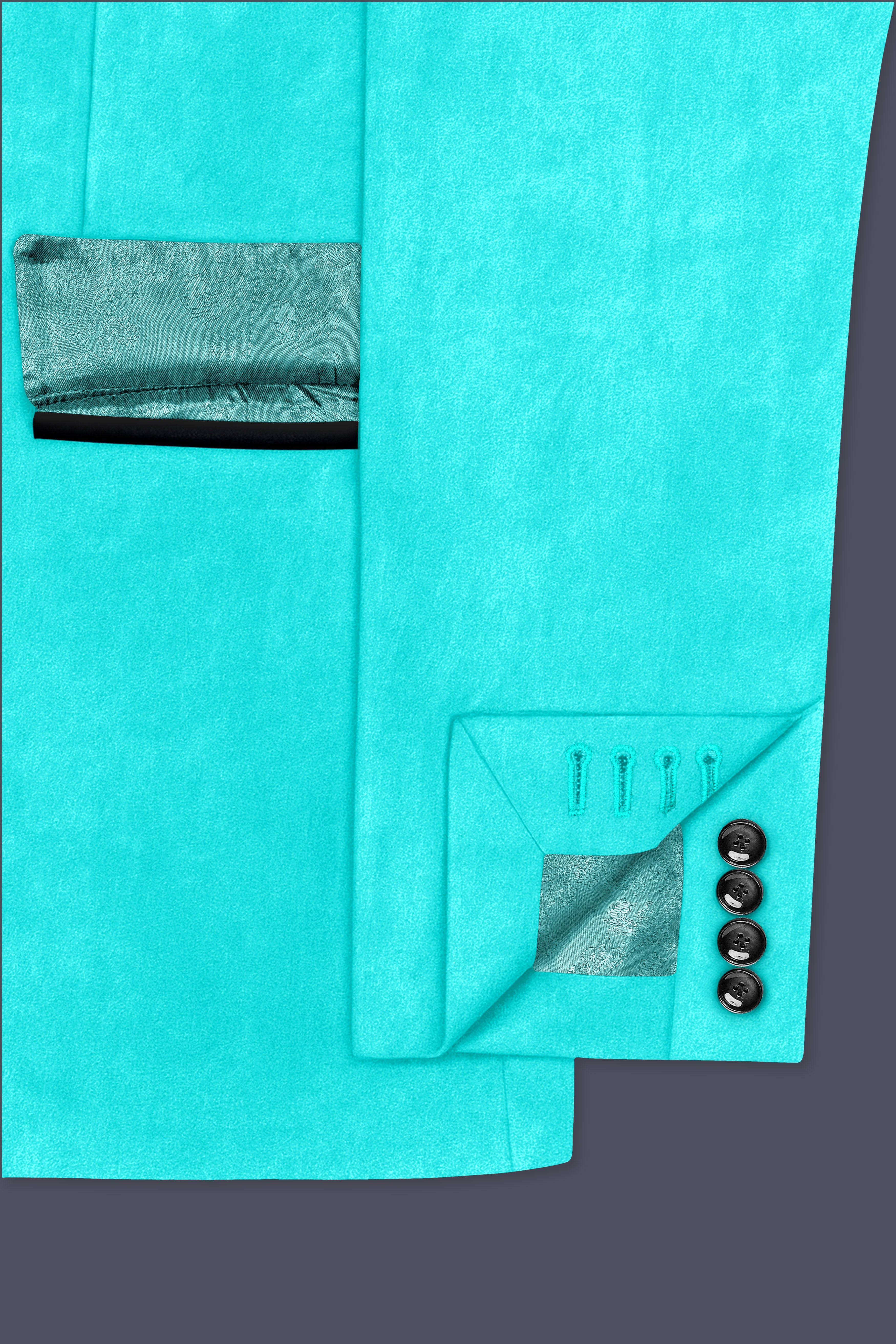 Sovereign-Turquoise Blue Velvet Peak Lapel Tuxedo Suit