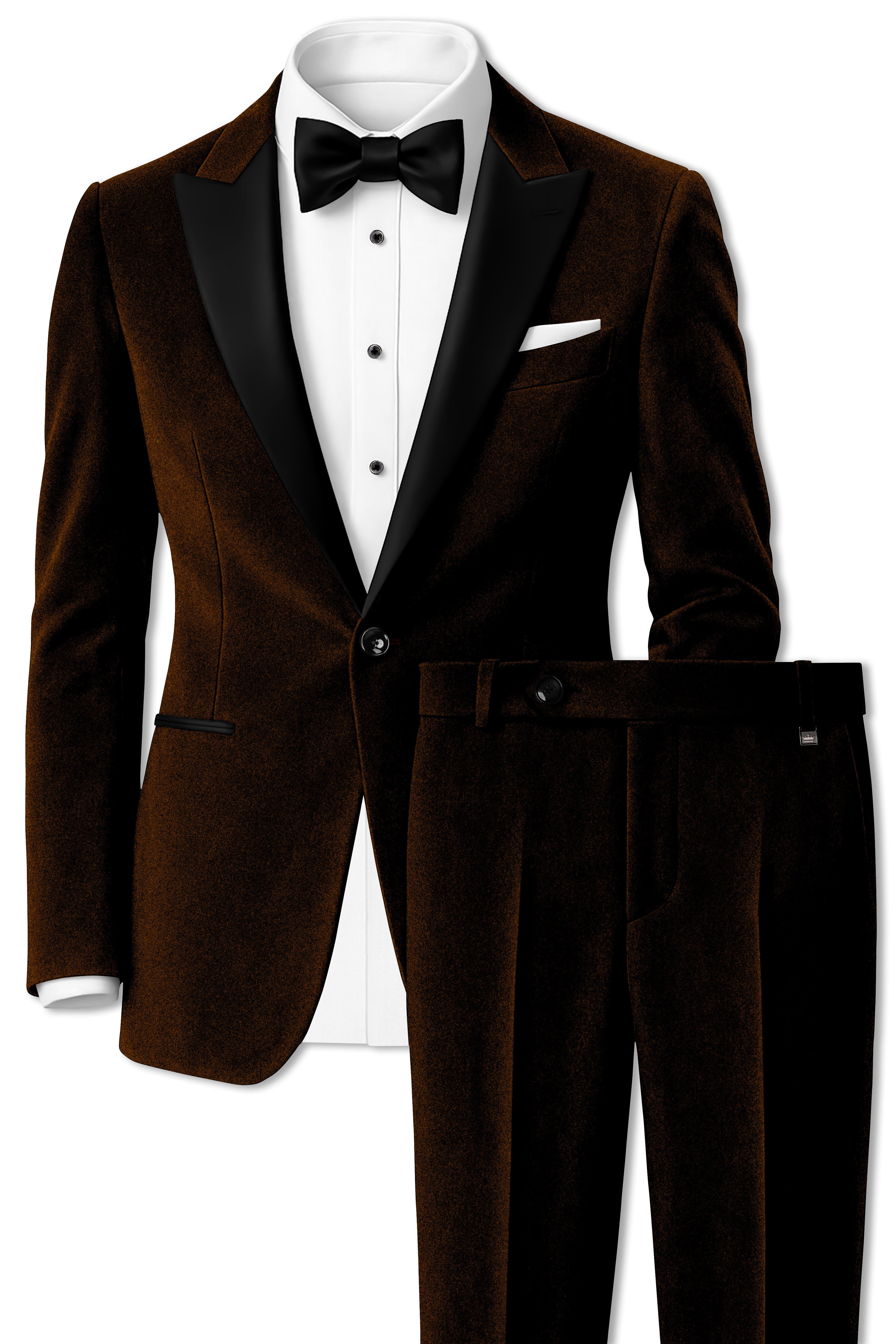 Torvex-Creole Brown Velvet Peak Lapel Tuxedo Suit