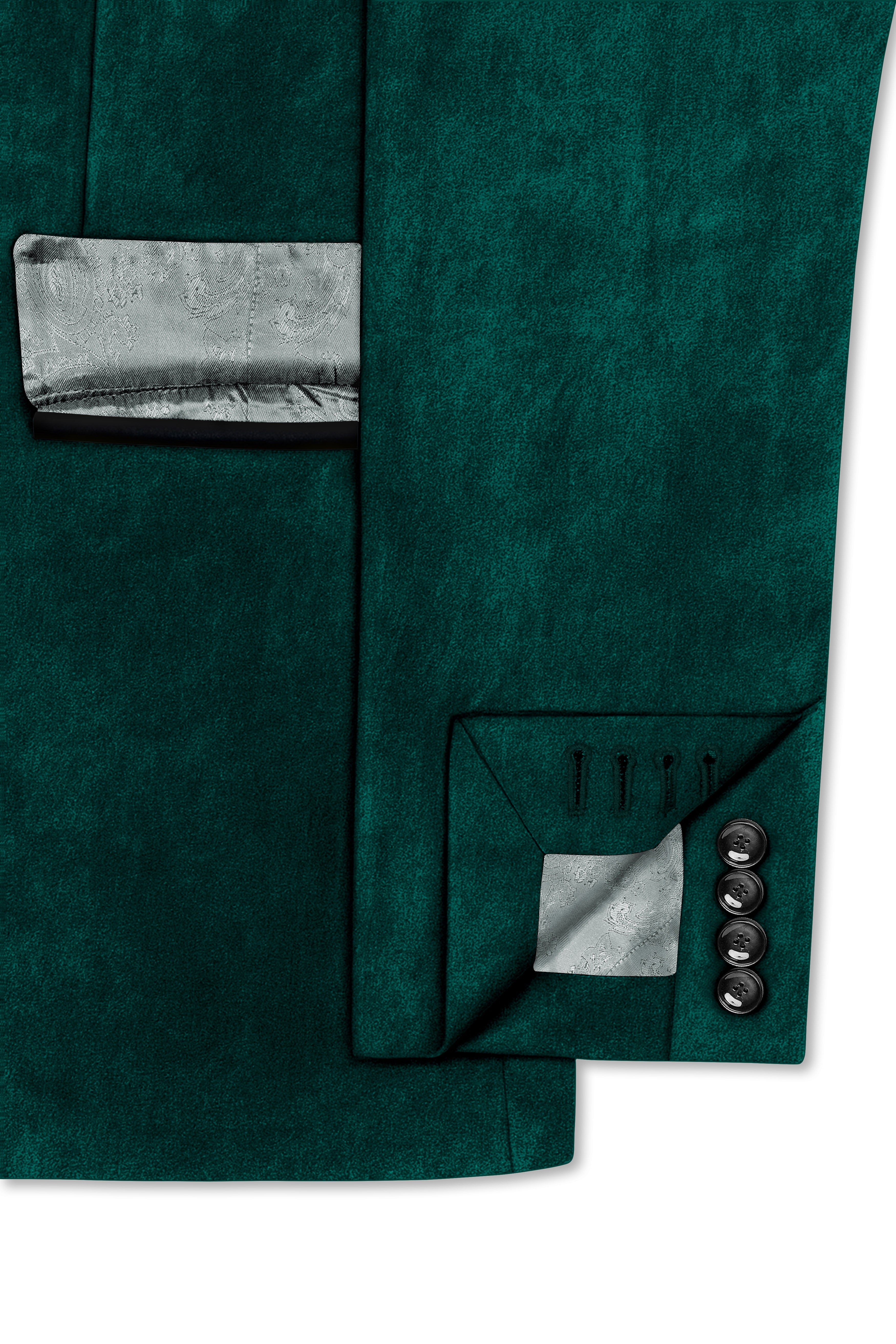 Lagoon-Teal Green Velvet Peak Lapel Tuxedo Suit