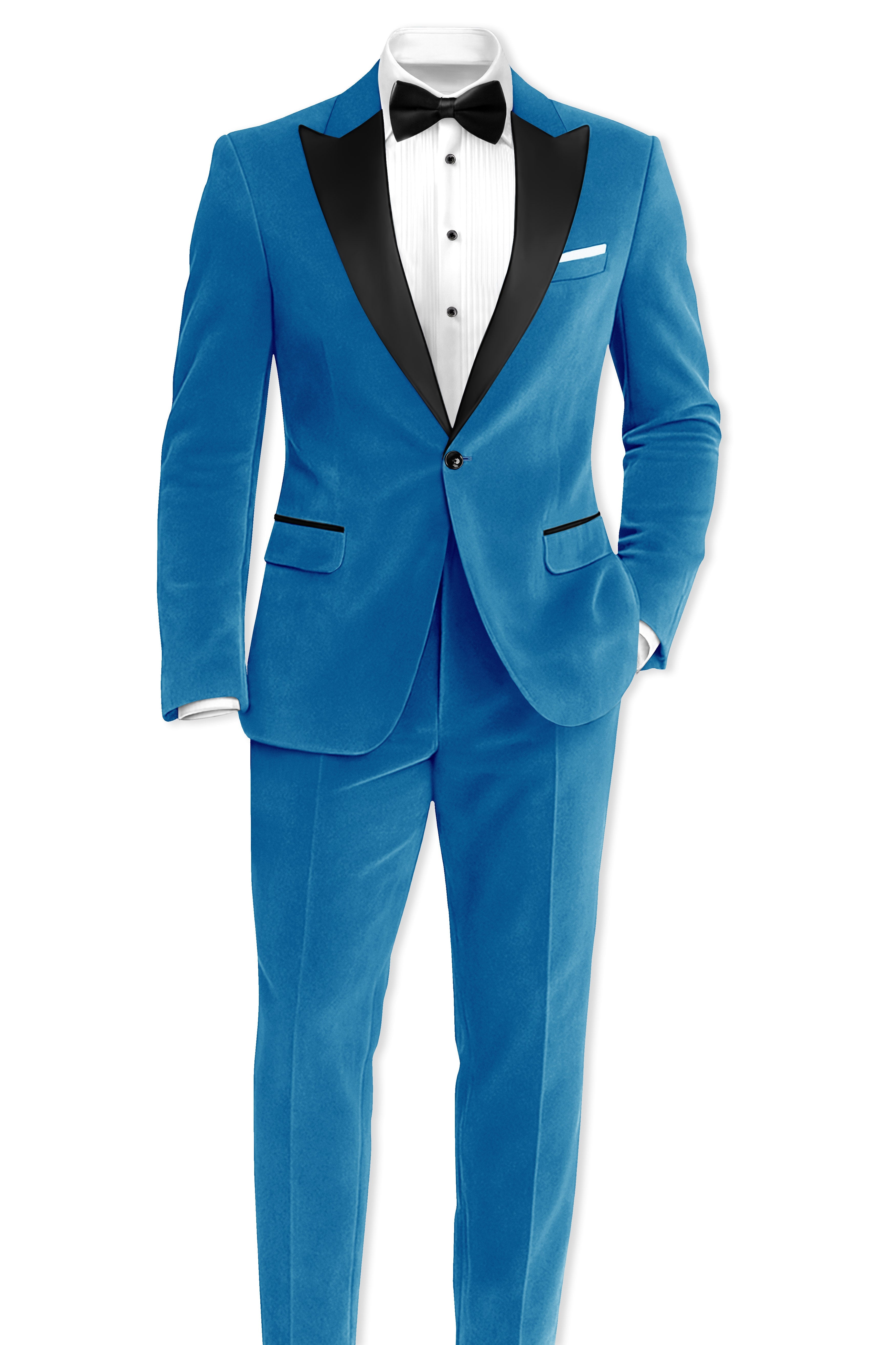 Orvian-Venice Blue Velvet Peak Lapel Tuxedo Suit