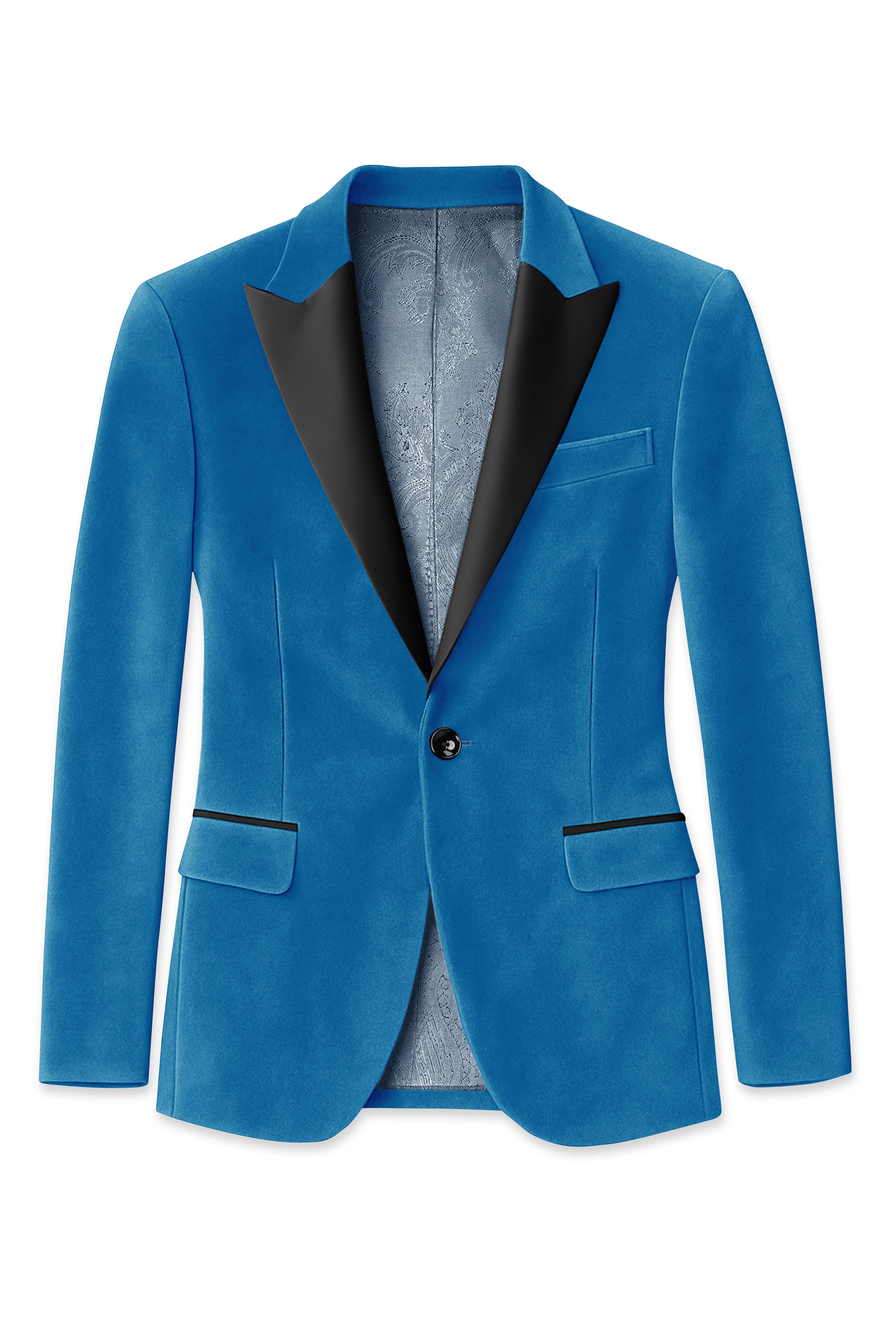 Orvian-Venice Blue Velvet Peak Lapel Tuxedo Suit
