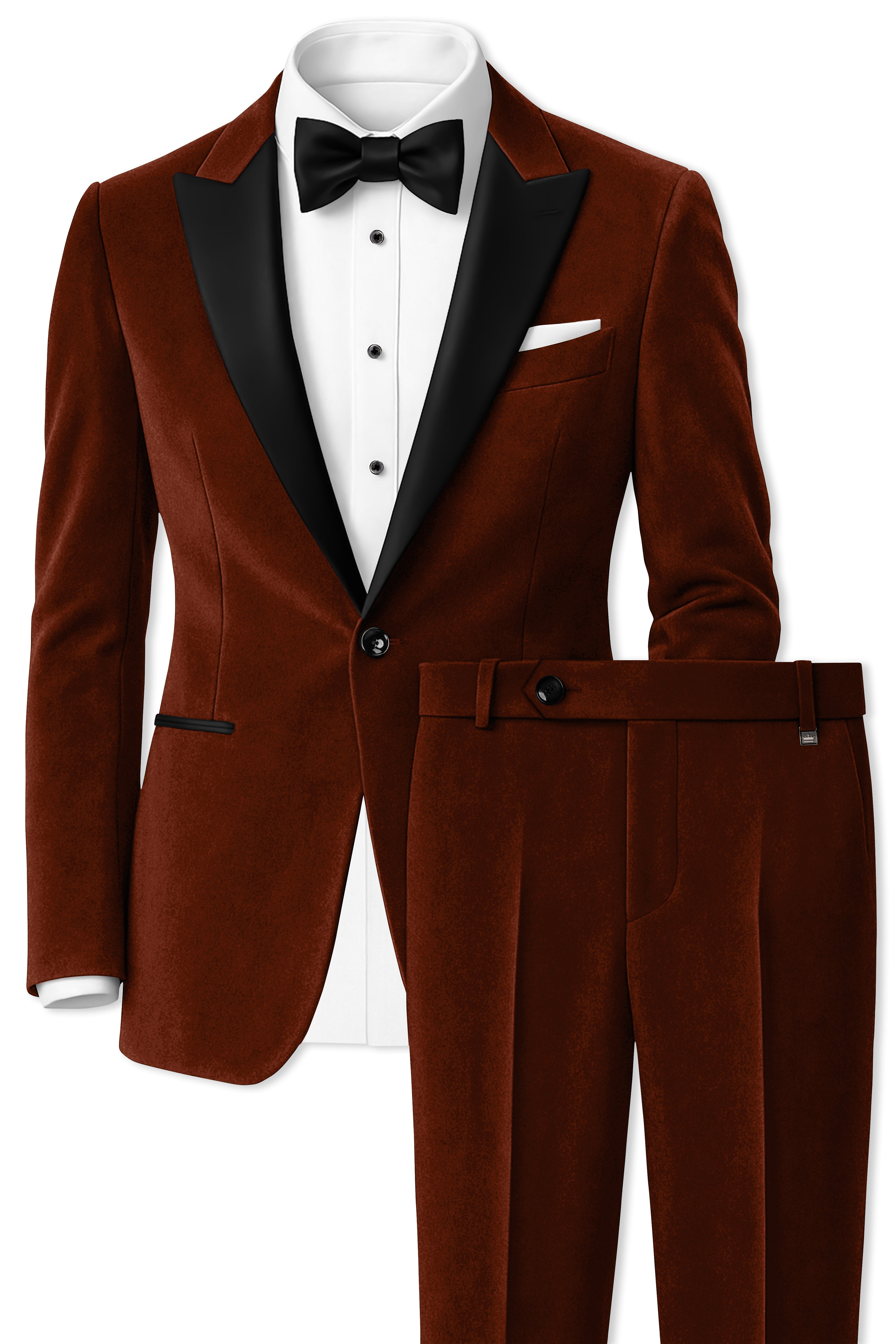 Eldor-Van Cleef Brown Velvet Peak Lapel Tuxedo Suit