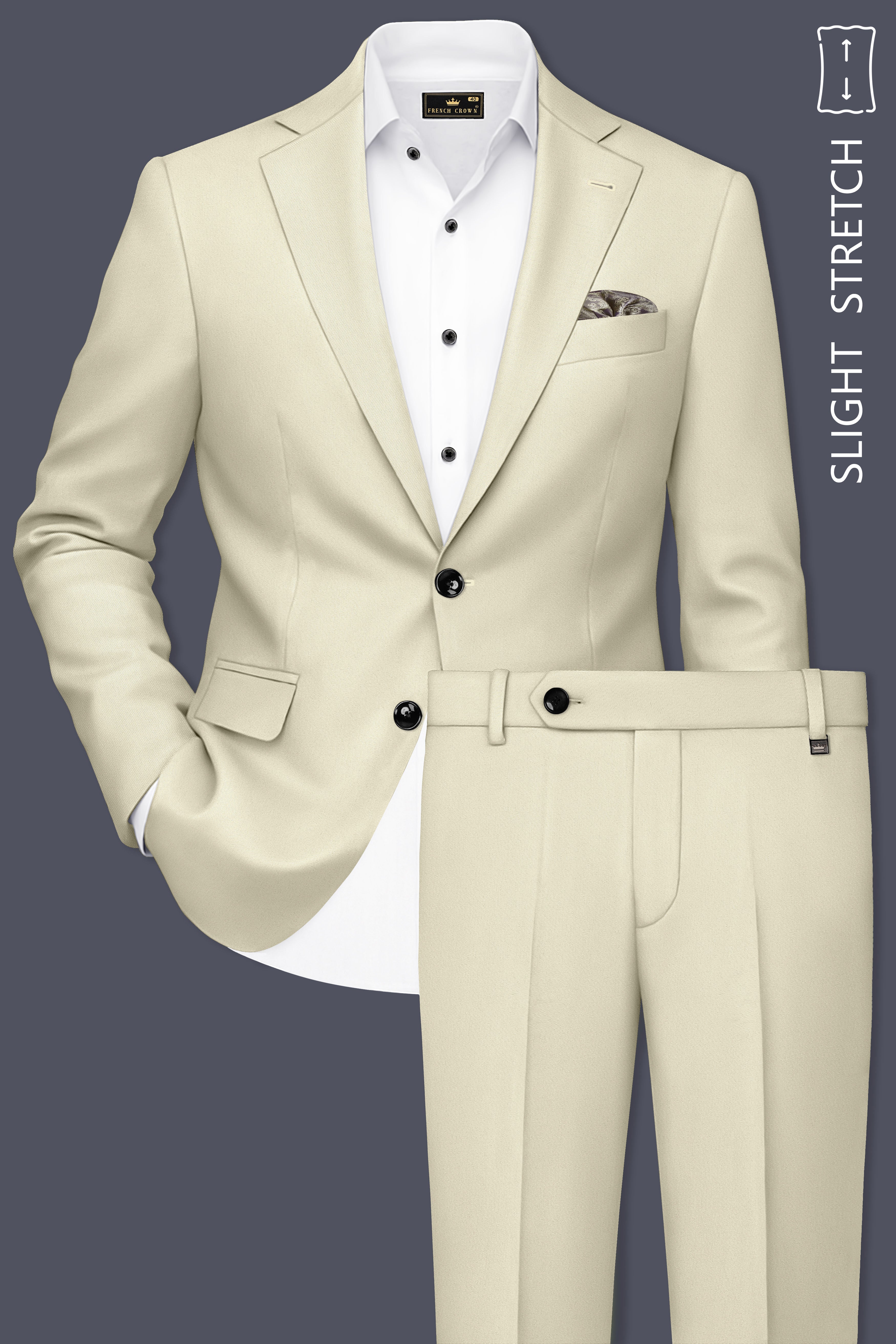 Ivory-Sisal Cream Slight Stretch Subtle Sheen Poly-Viscose Single Breasted Suit