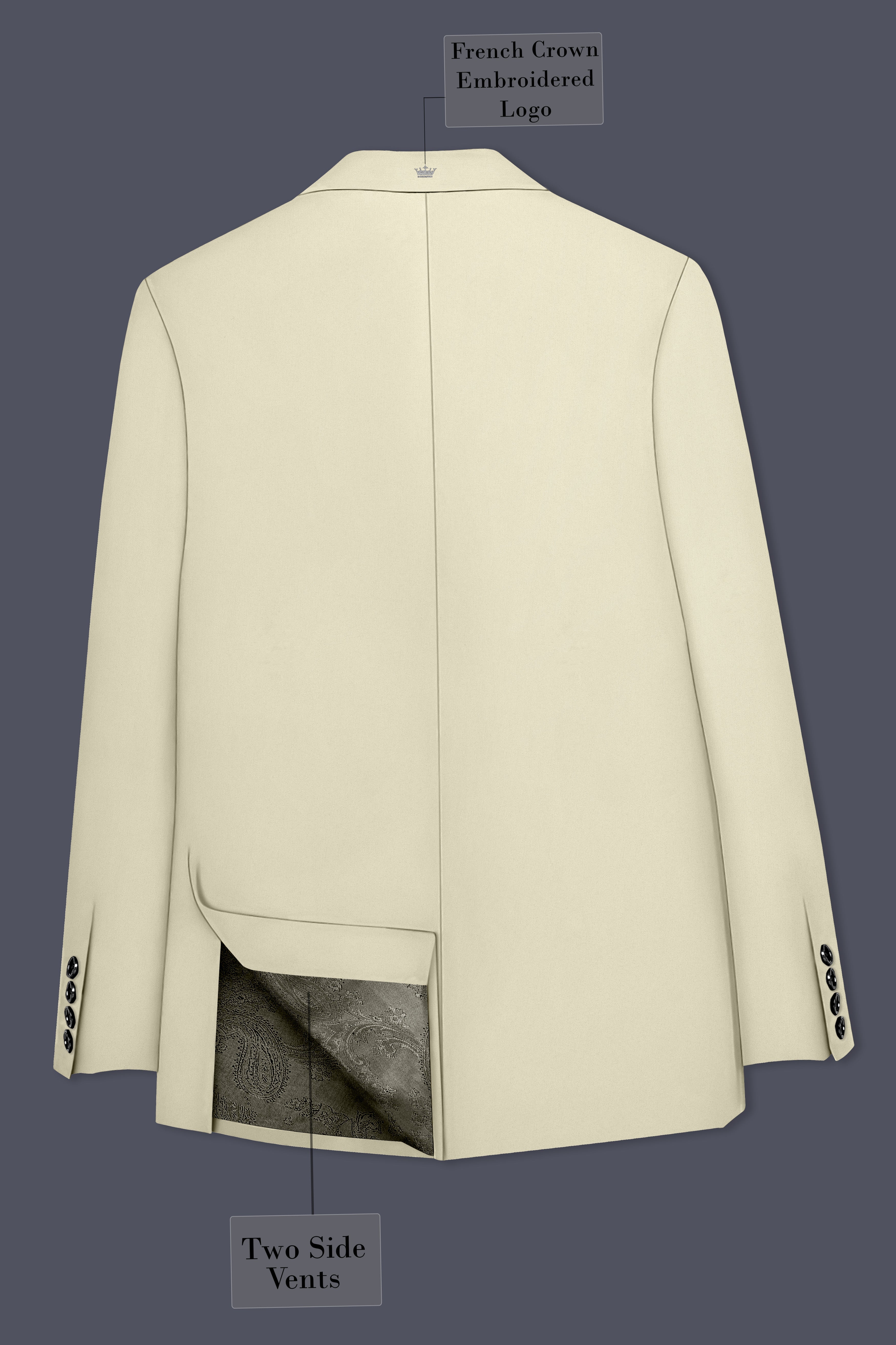 Ivory-Sisal Cream Slight Stretch Subtle Sheen Poly-Viscose Single Breasted Suit