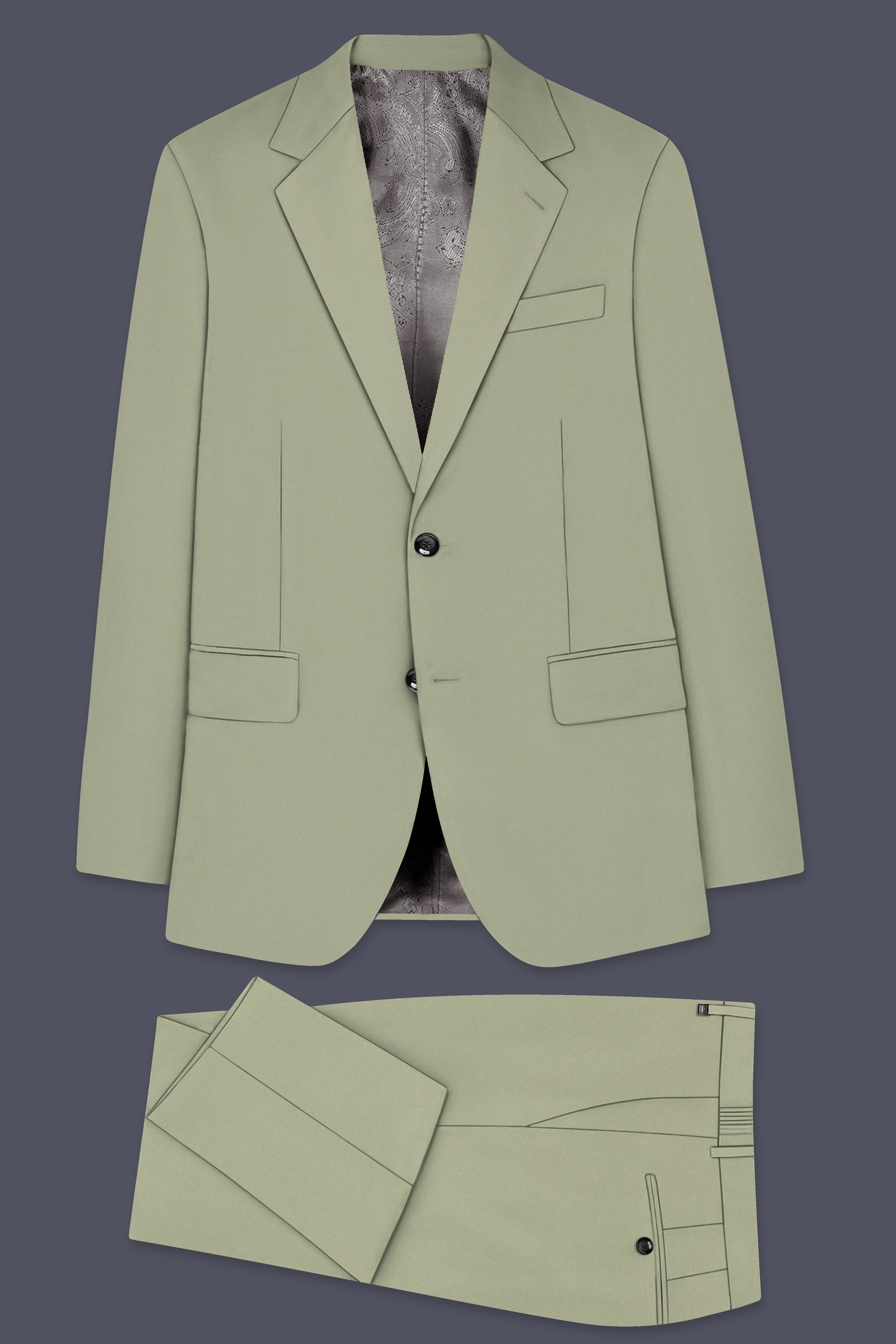 Verdan-Sage Green Slight Stretch Subtle Sheen Poly-Viscose Single Breasted Suit