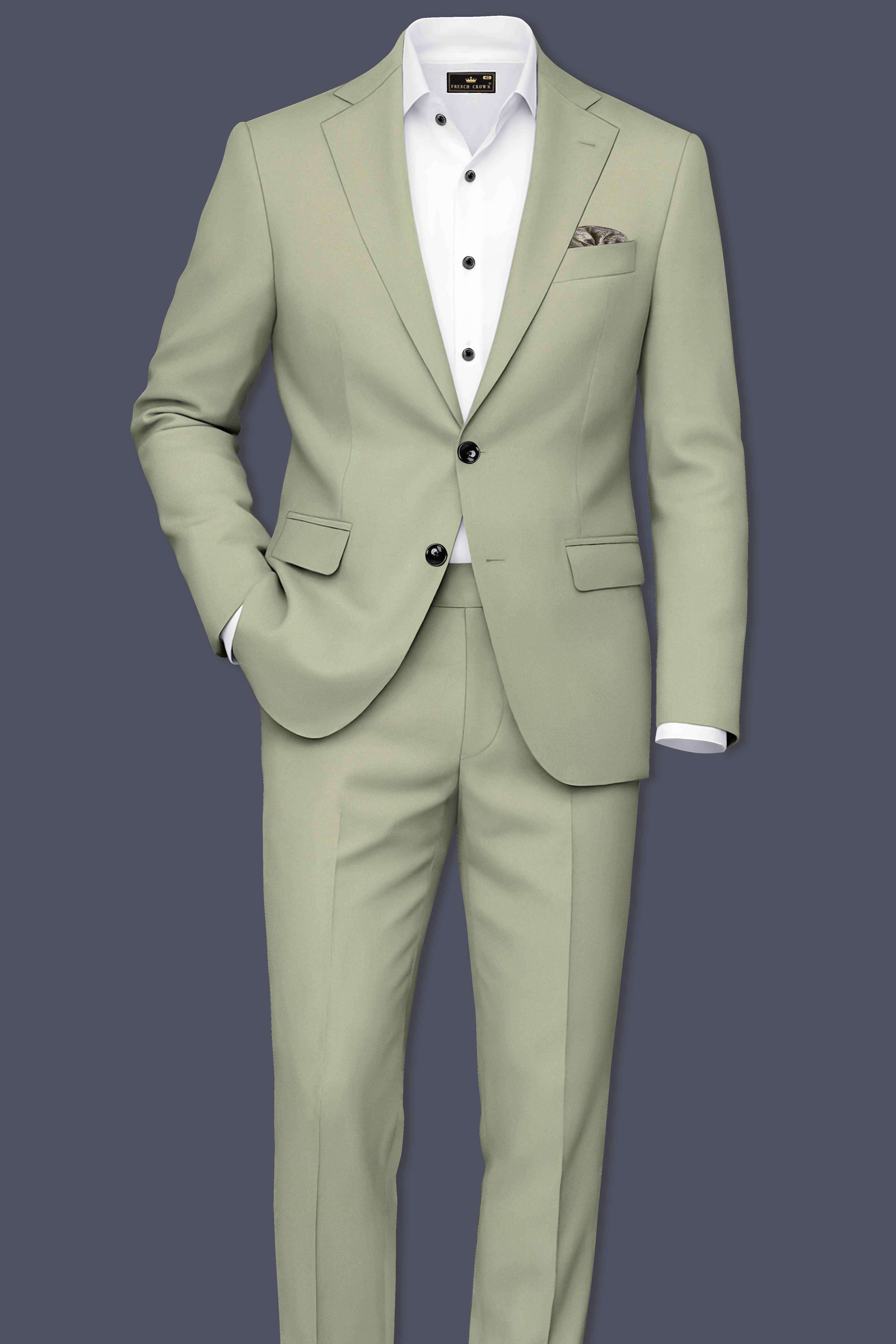 Verdan-Sage Green Slight Stretch Subtle Sheen Poly-Viscose Single Breasted Suit