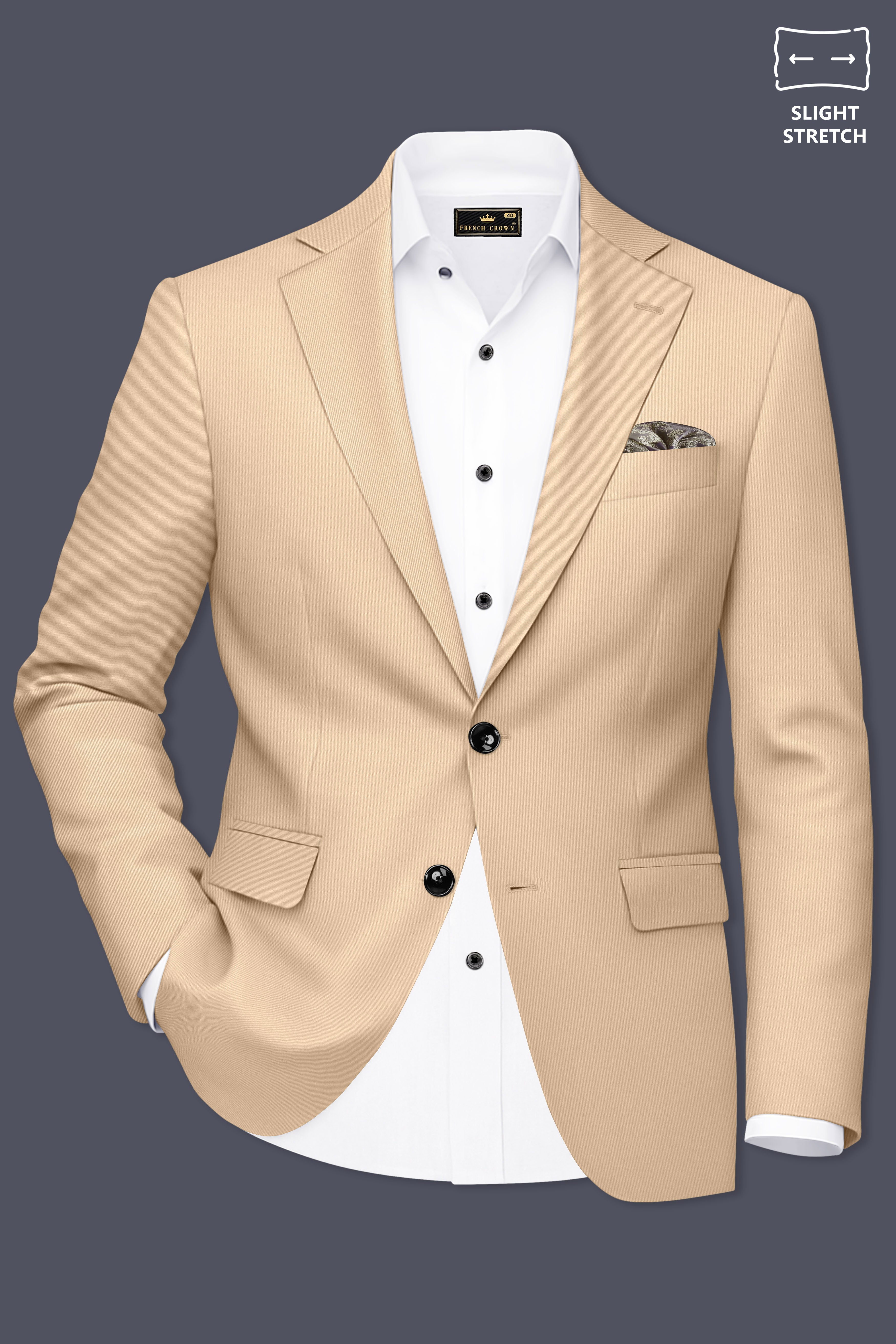 Ecru-Cashmere Cream Slight Stretch Subtle Sheen Poly-Viscose Single Breasted Suit
