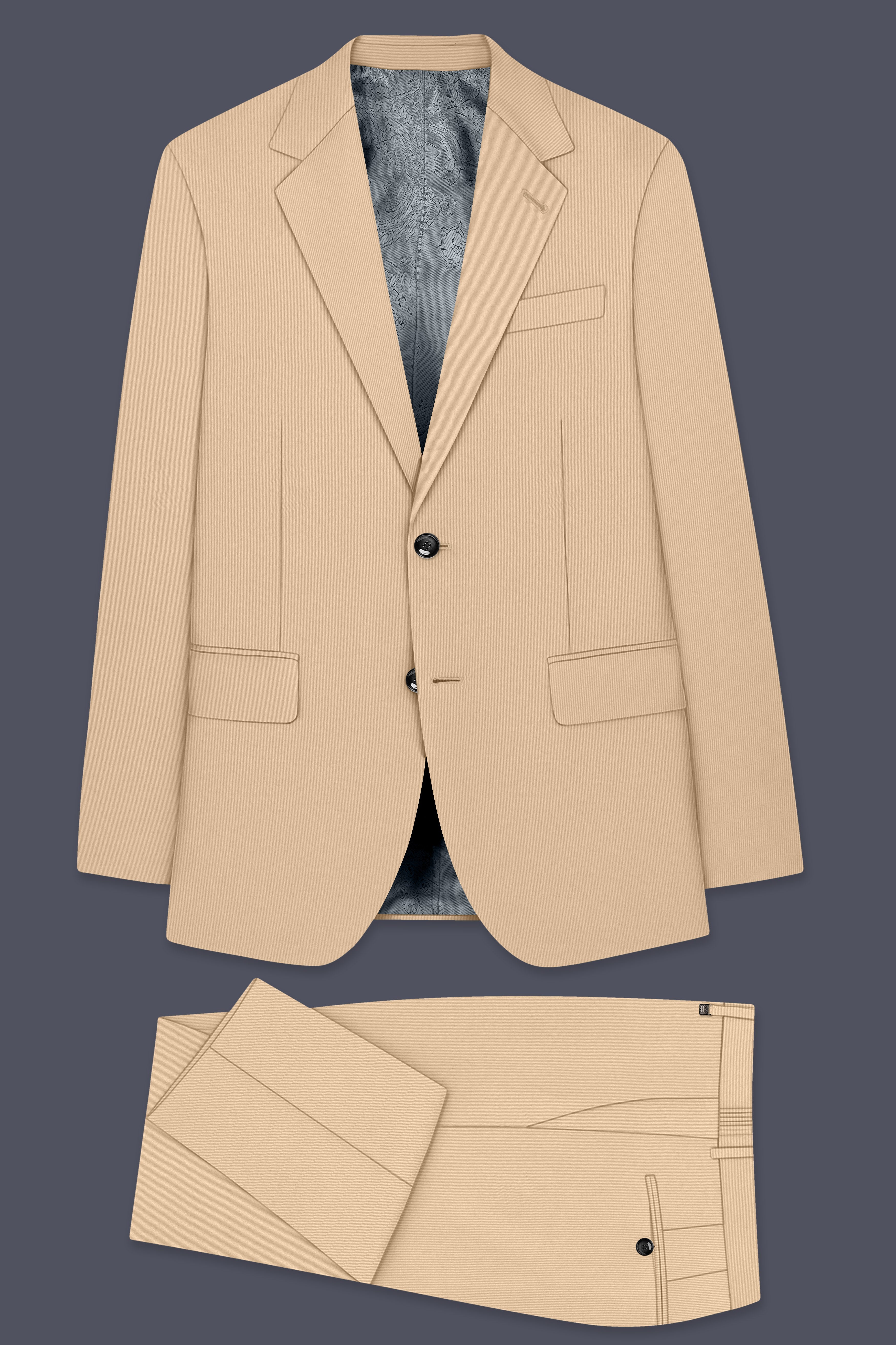 Ecru-Cashmere Cream Slight Stretch Subtle Sheen Poly-Viscose Single Breasted Suit