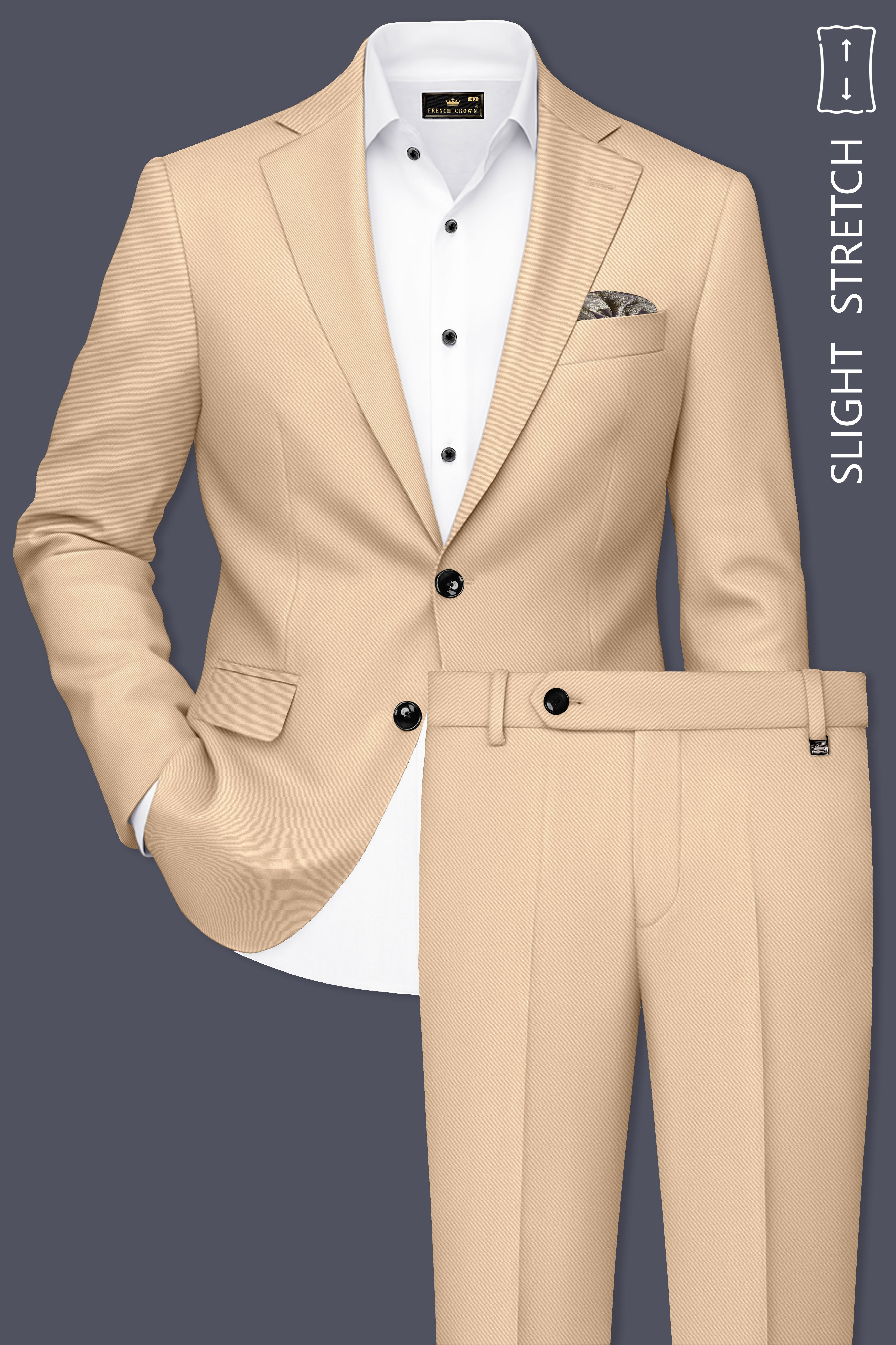 Ecru-Cashmere Cream Slight Stretch Subtle Sheen Poly-Viscose Single Breasted Suit