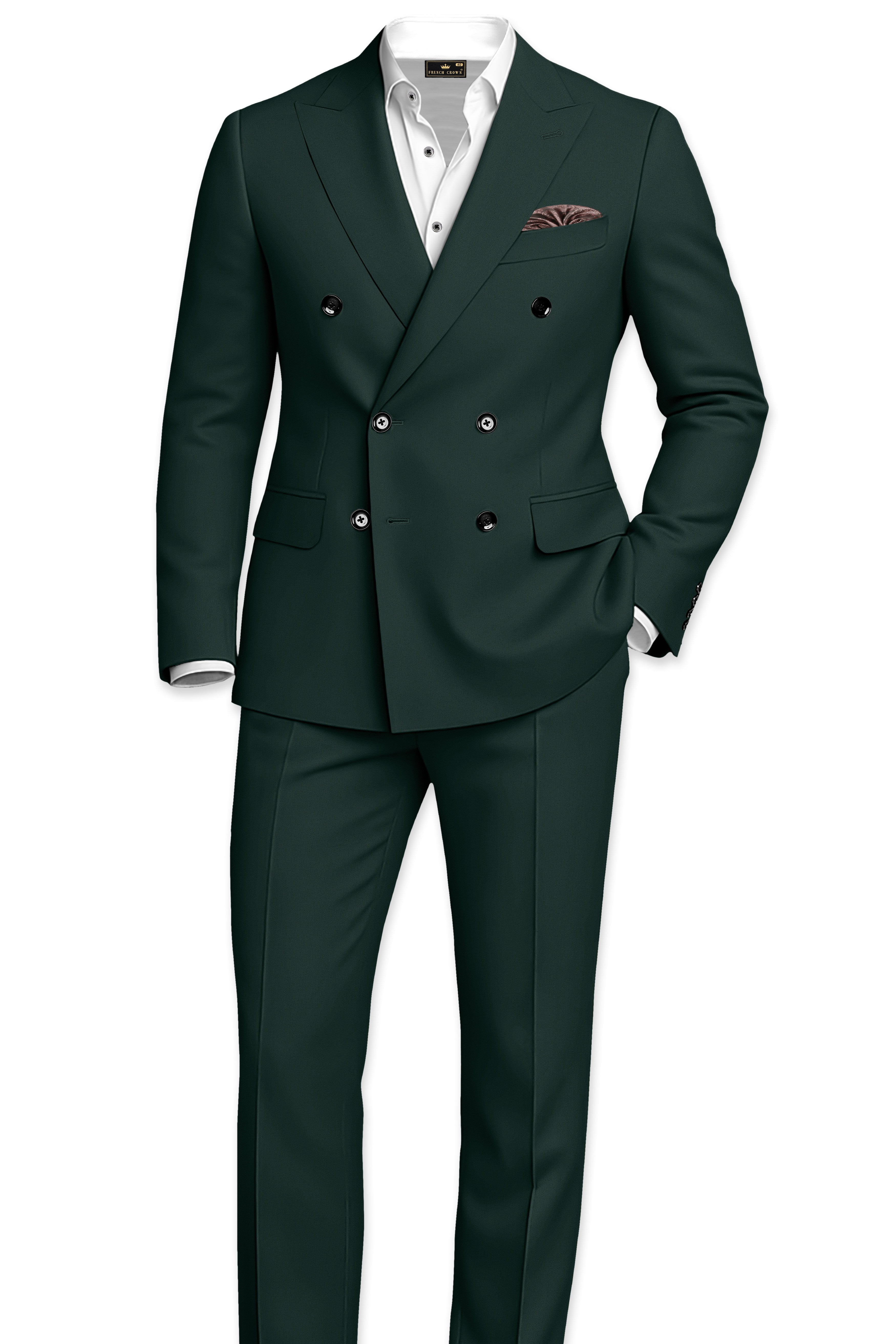 Viridian-Gable Green Slight Stretch Subtle Sheen Poly-Viscose Double Breasted Suit