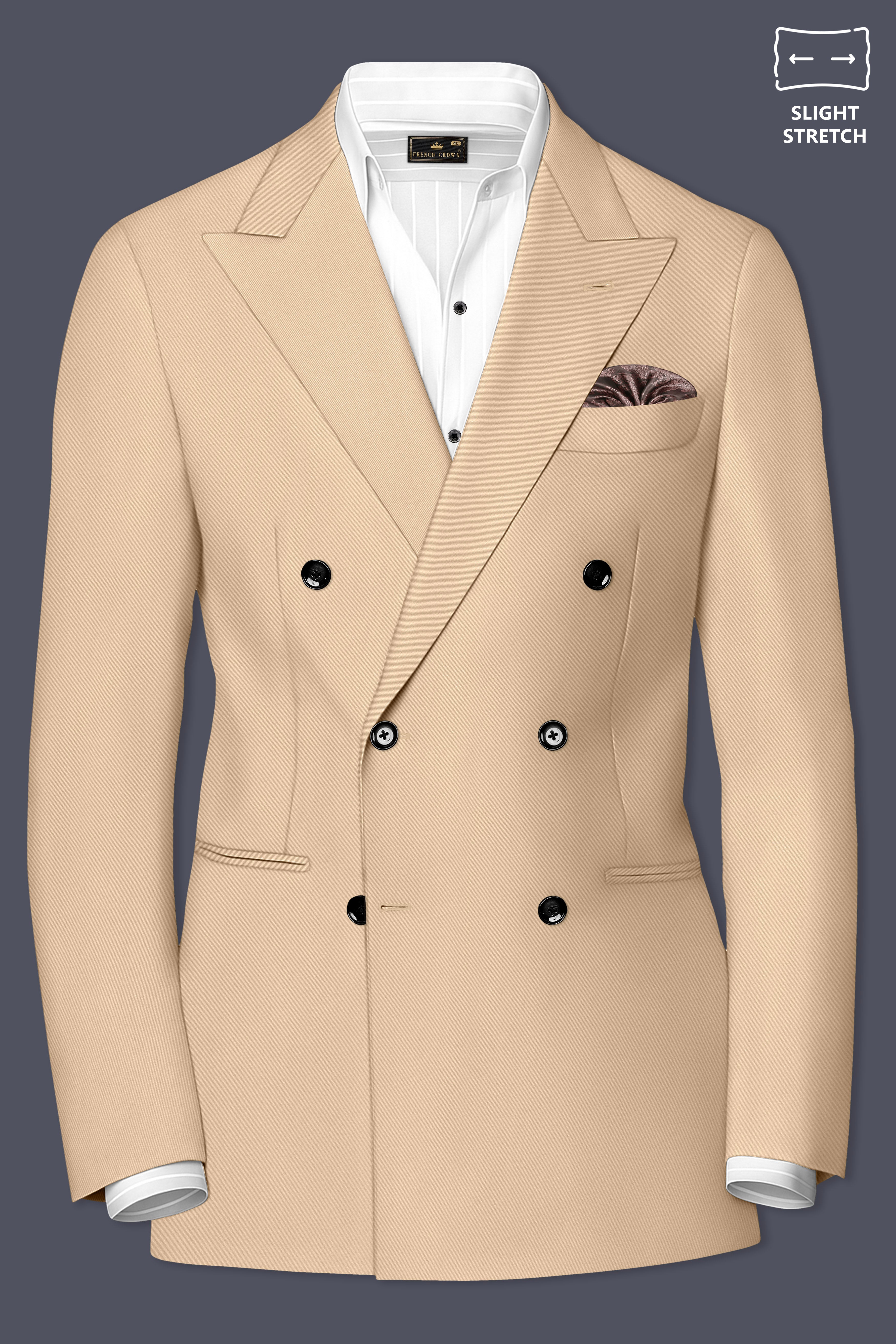Ecru-Cashmere Cream Slight Stretch Subtle Sheen Poly-Viscose Double Breasted Suit