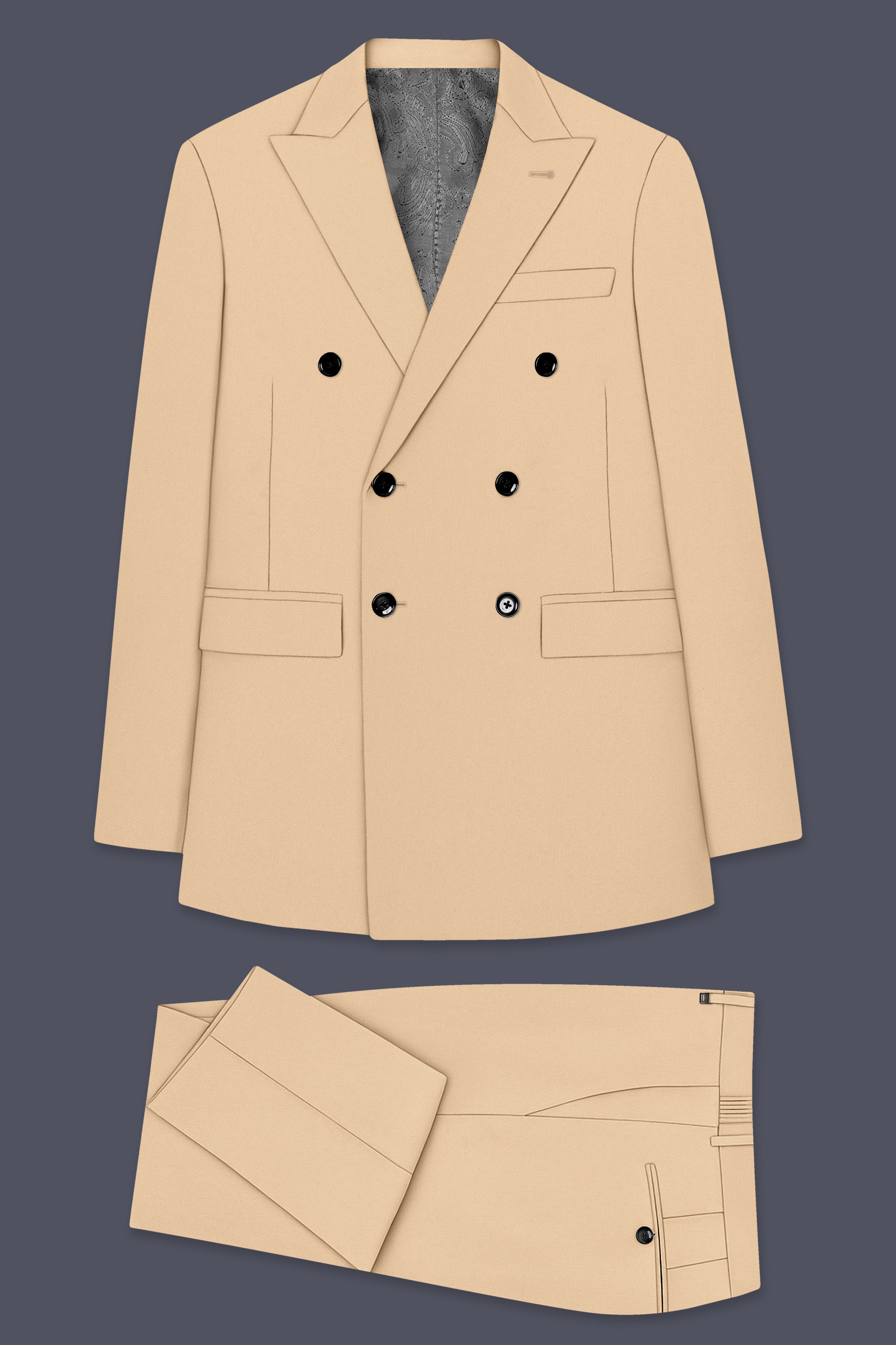 Ecru-Cashmere Cream Slight Stretch Subtle Sheen Poly-Viscose Double Breasted Suit