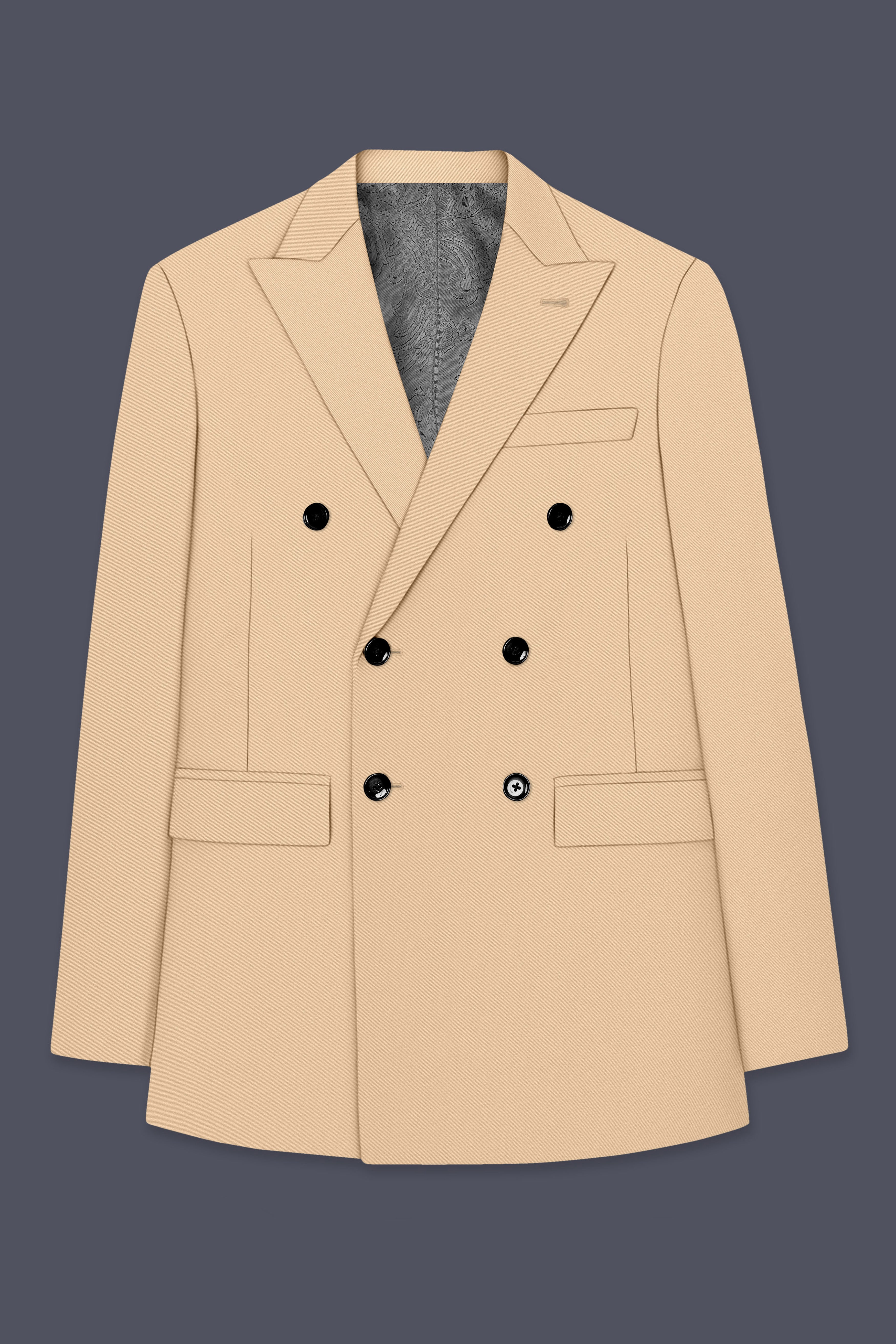 Ecru-Cashmere Cream Slight Stretch Subtle Sheen Poly-Viscose Double Breasted Suit