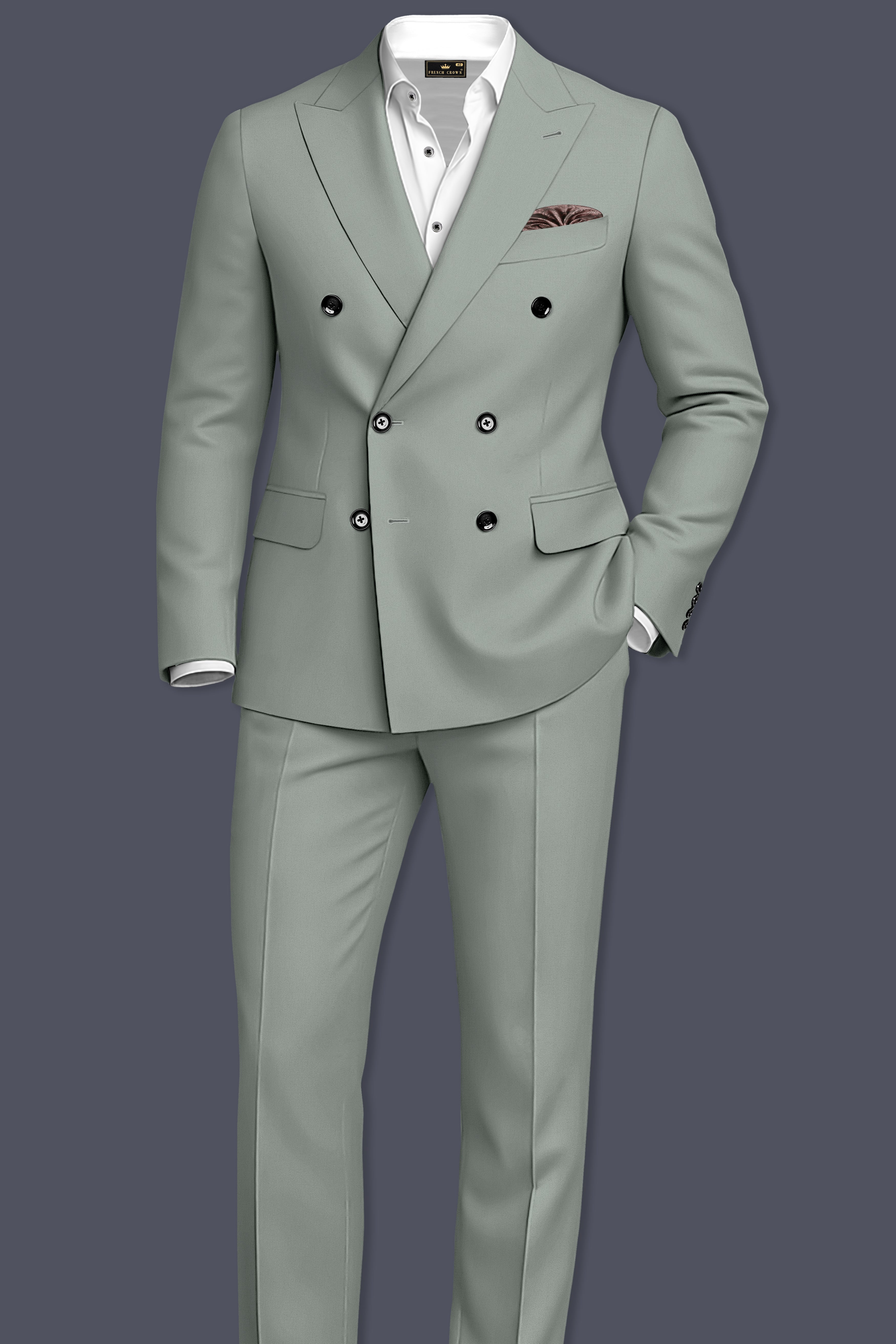 Beryl-Regent Green Slight Stretch Subtle Sheen Poly-Viscose Double Breasted Suit