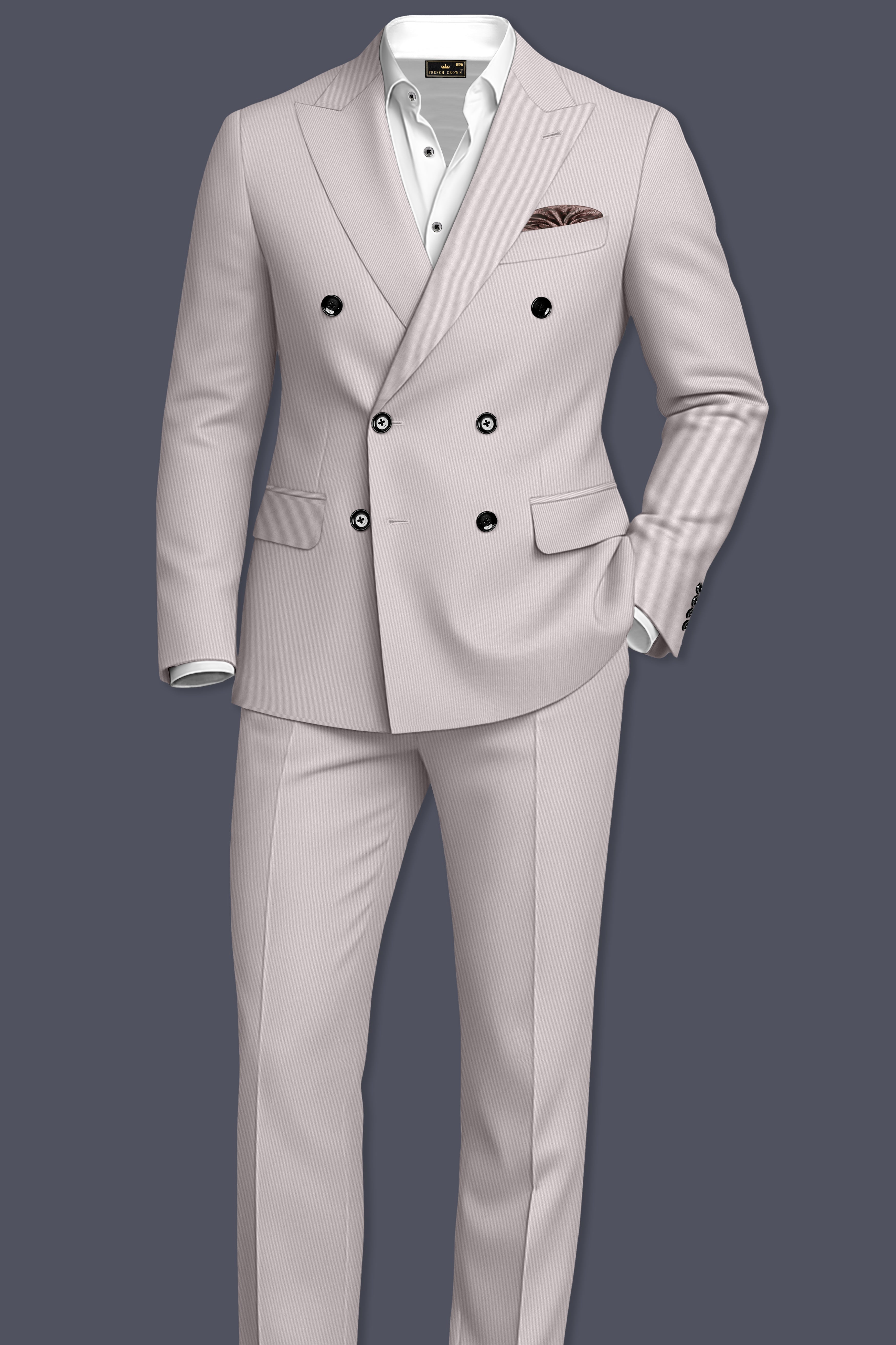 Lustre-Cloud Pink Slight Stretch Subtle Sheen Poly-Viscose Double Breasted Suit