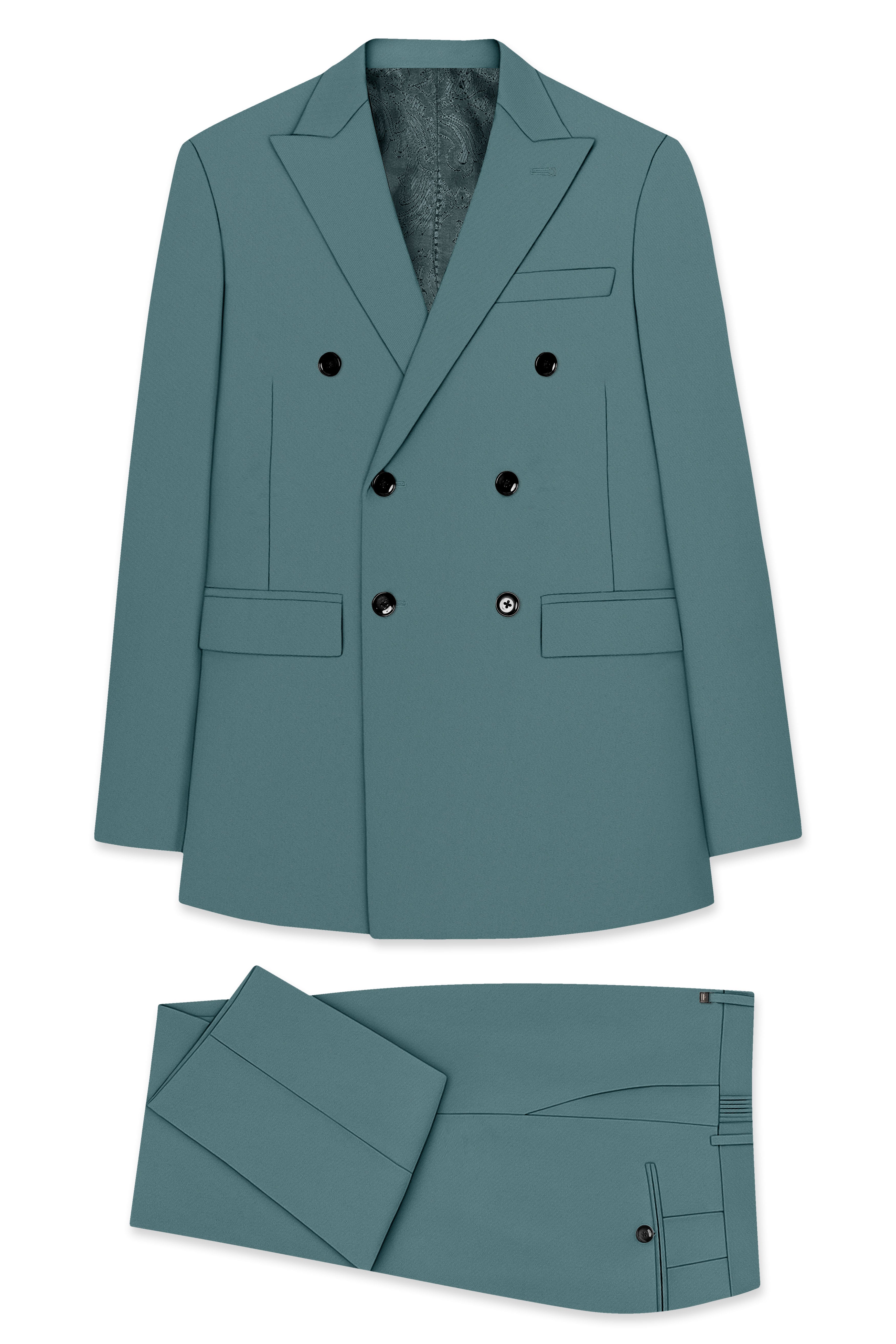 Emerald-Beetle Green Slight Stretch Subtle Sheen Poly-Viscose Double Breasted Suit