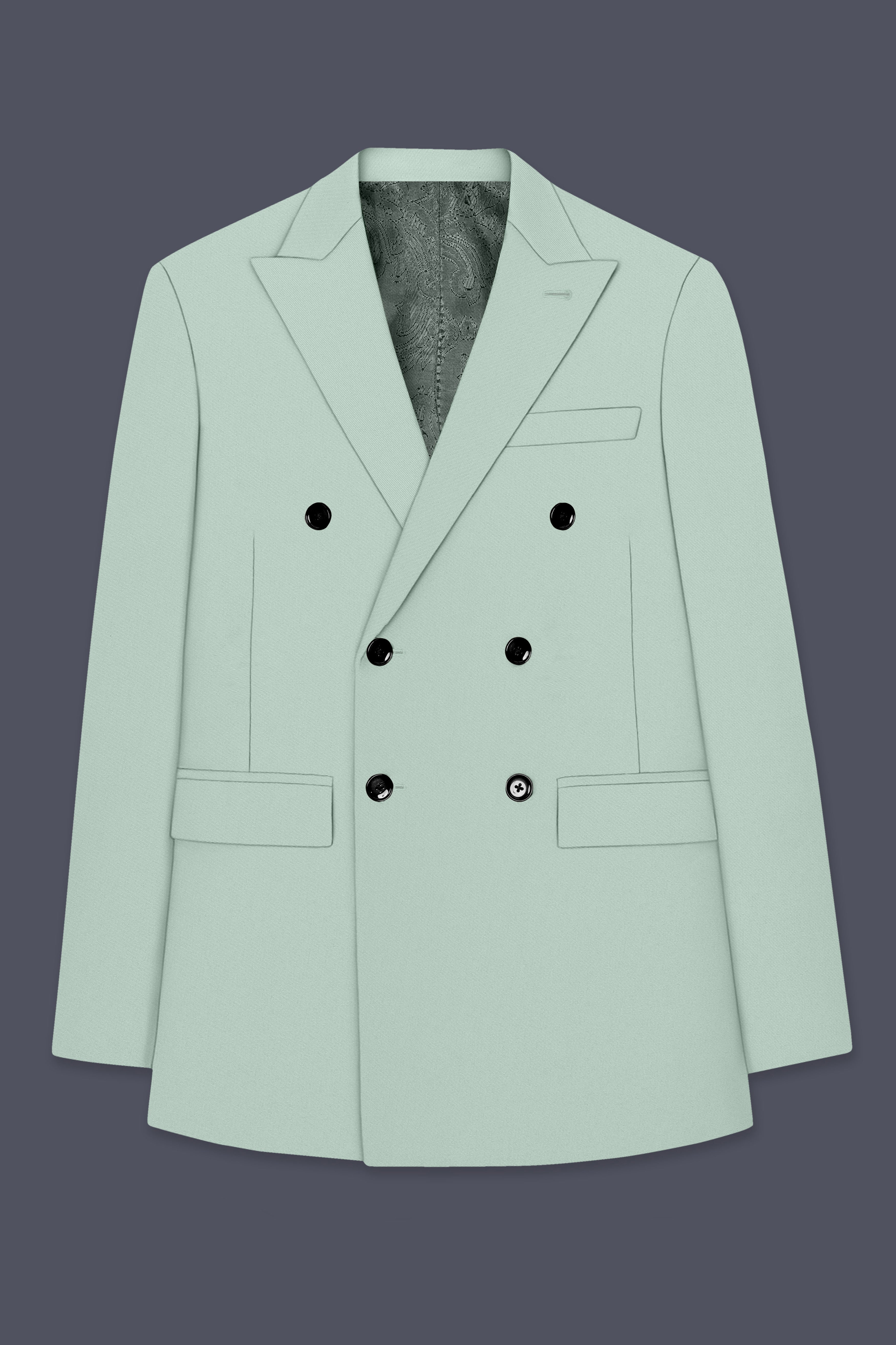 Umbra-Shadow Green Slight Stretch Subtle Sheen Poly-Viscose Double Breasted Suit