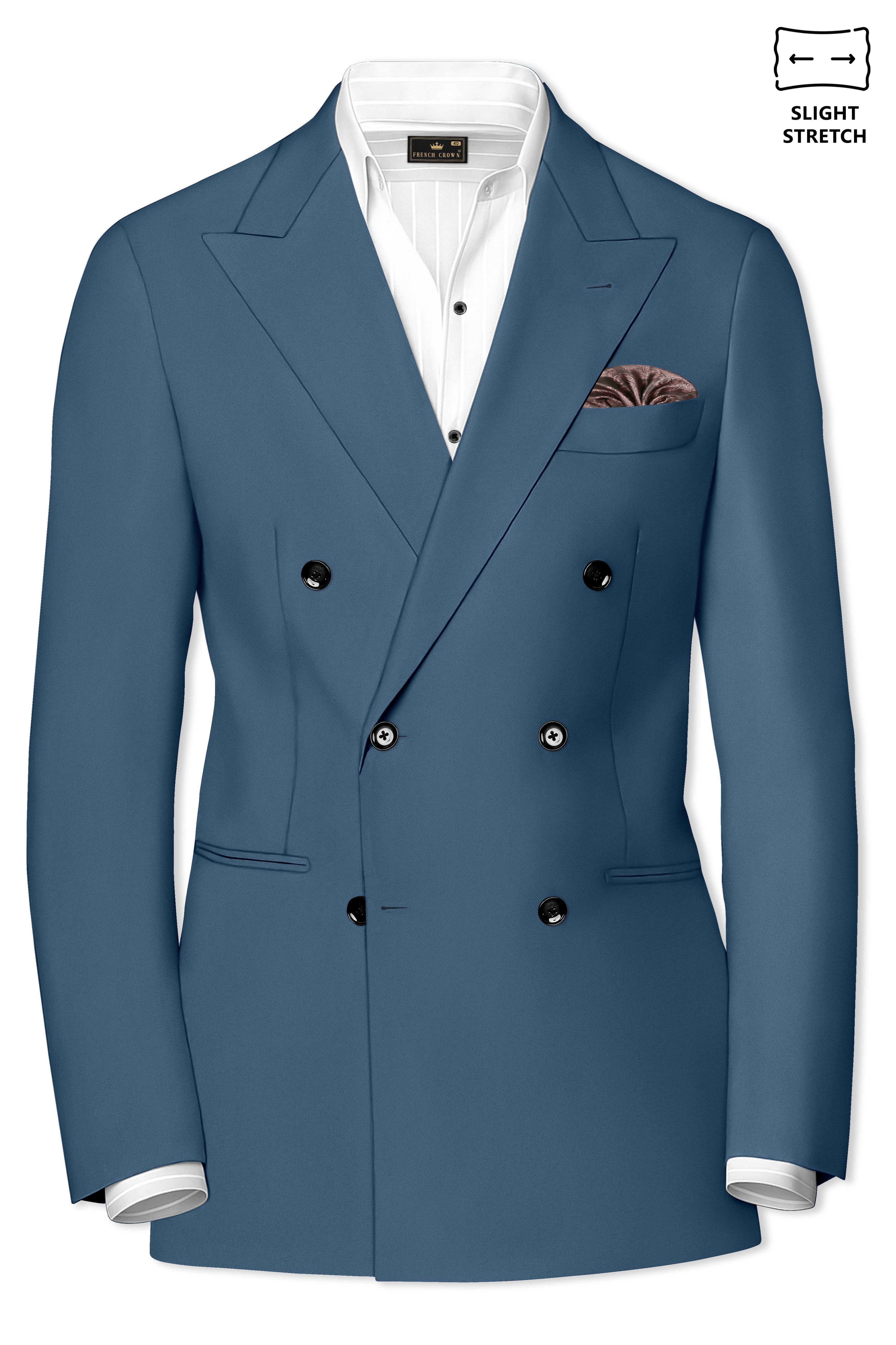 Azure-Nile Blue Slight Stretch Subtle Sheen Poly-Viscose Double Breasted Suit