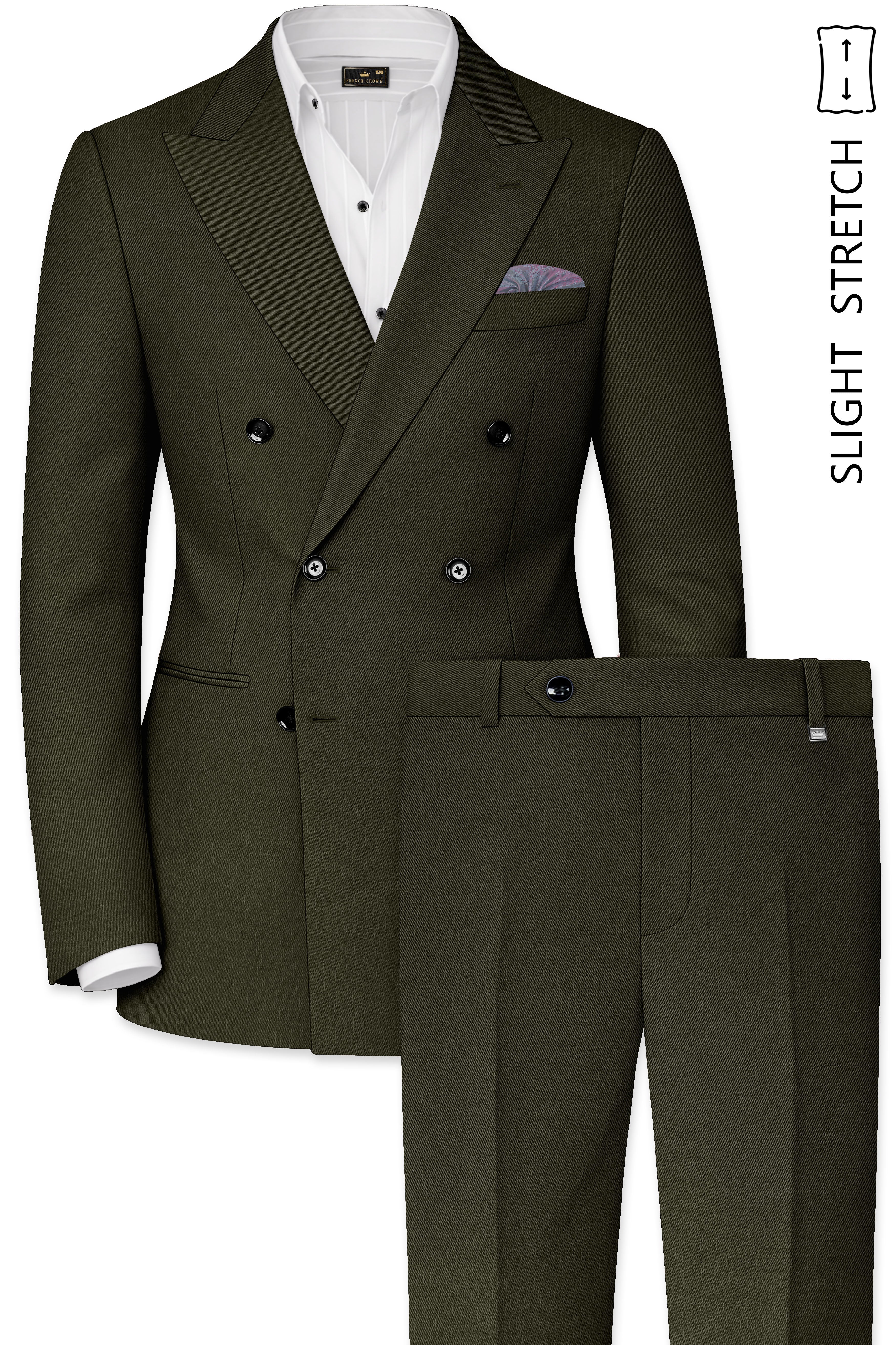 Mossley-Rangoon Green Wool Rich Slight Stretch Double Breasted Suit