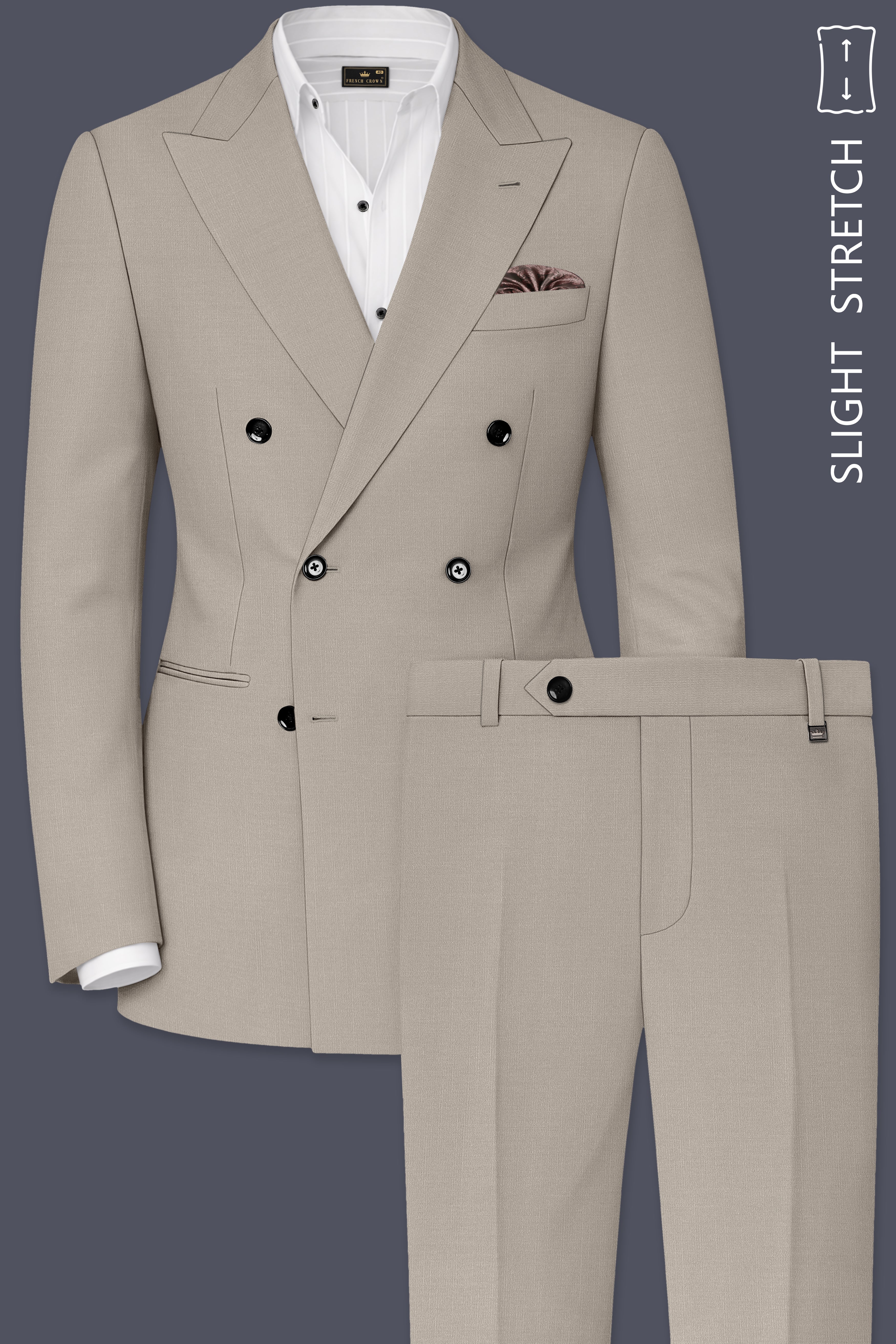 Sterling-Martini Cream Wool Rich Slight Stretch Double Breasted Suit
