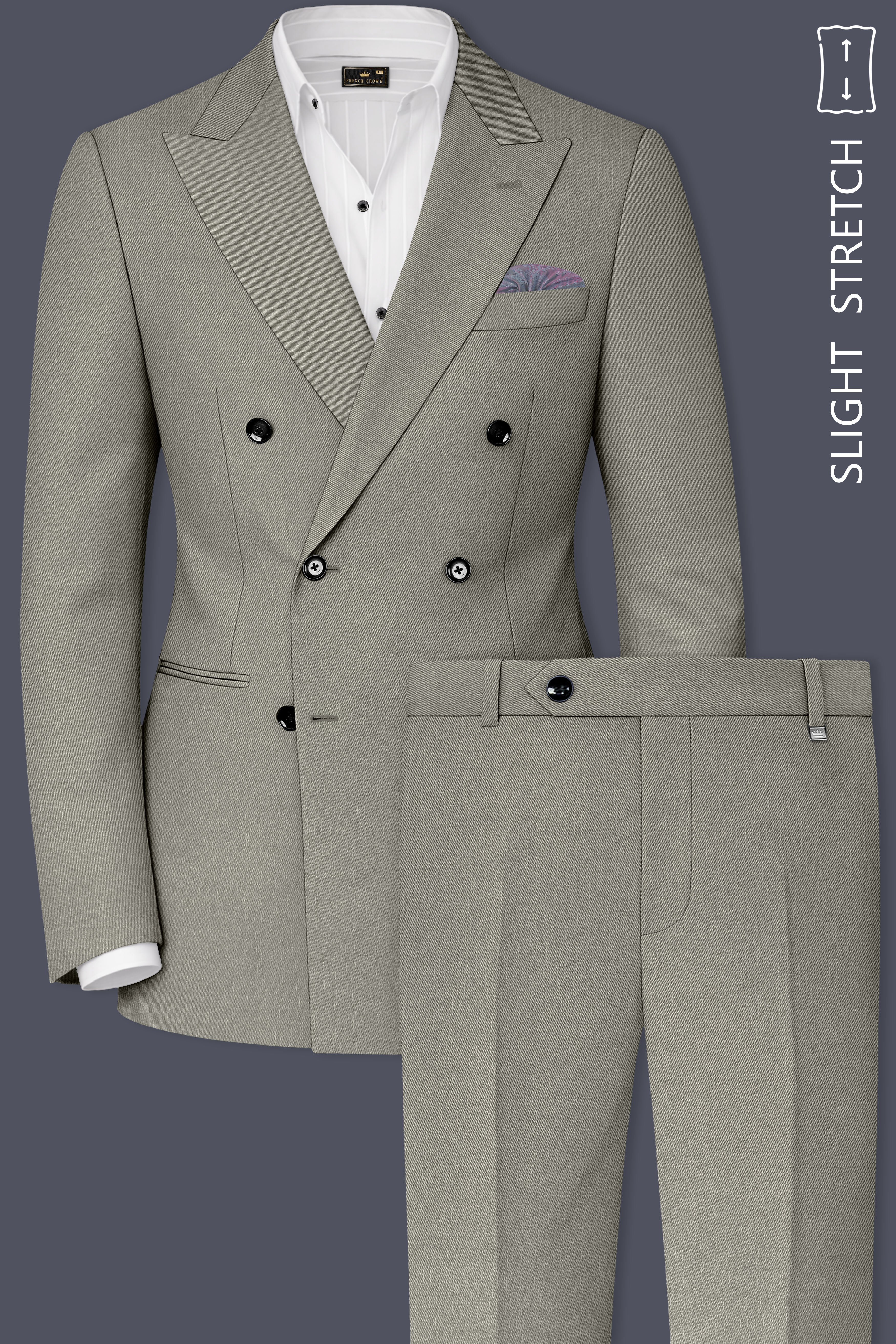 Viridian-Bandicoot Green Wool Rich Slight Stretch Double Breasted Suit