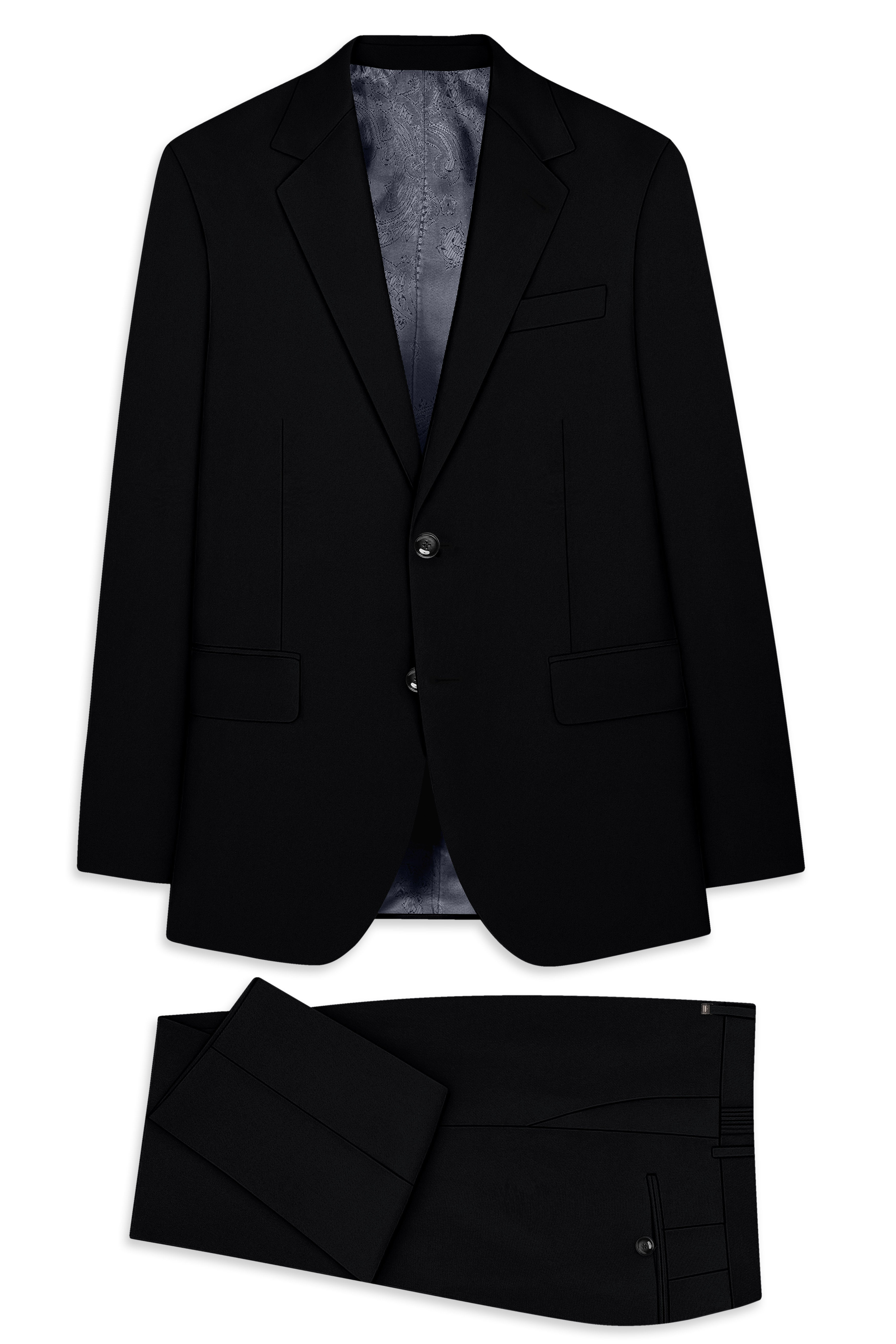 Obsidar-Jade Black Slight Stretch Subtle Sheen Poly-Viscose Single Breasted Suit ST5518-SB-36, ST5518-SB-38, ST5518-SB-40, ST5518-SB-42, ST5518-SB-44, ST5518-SB-46, ST5518-SB-48, ST5518-SB-50, ST5518-SB-52, ST5518-SB-54, ST5518-SB-56, ST5518-SB-58, ST5518-SB-60