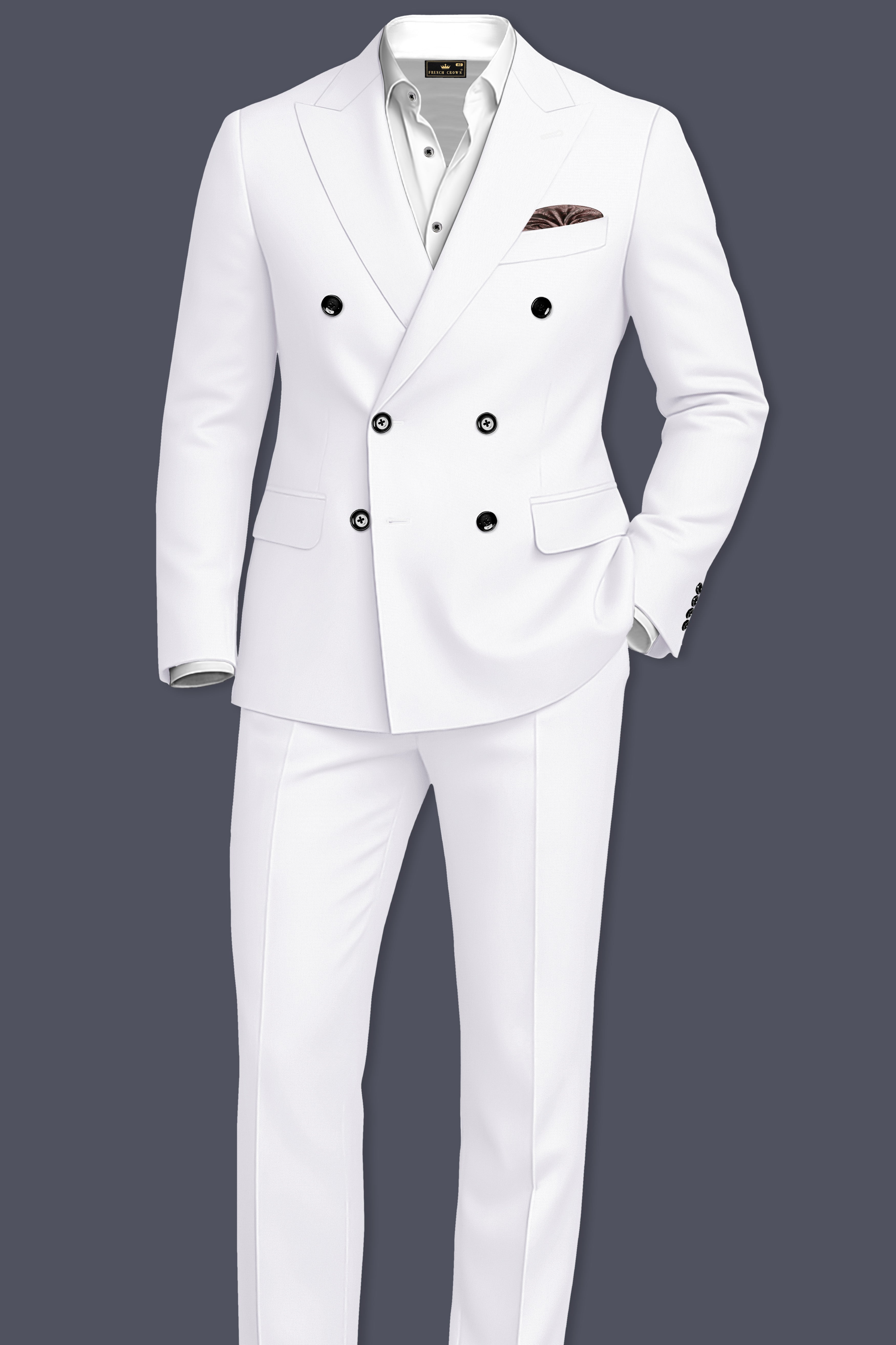 Aurello-Bright White Slight Stretch Subtle Sheen Poly-Viscose Double Breasted Suit