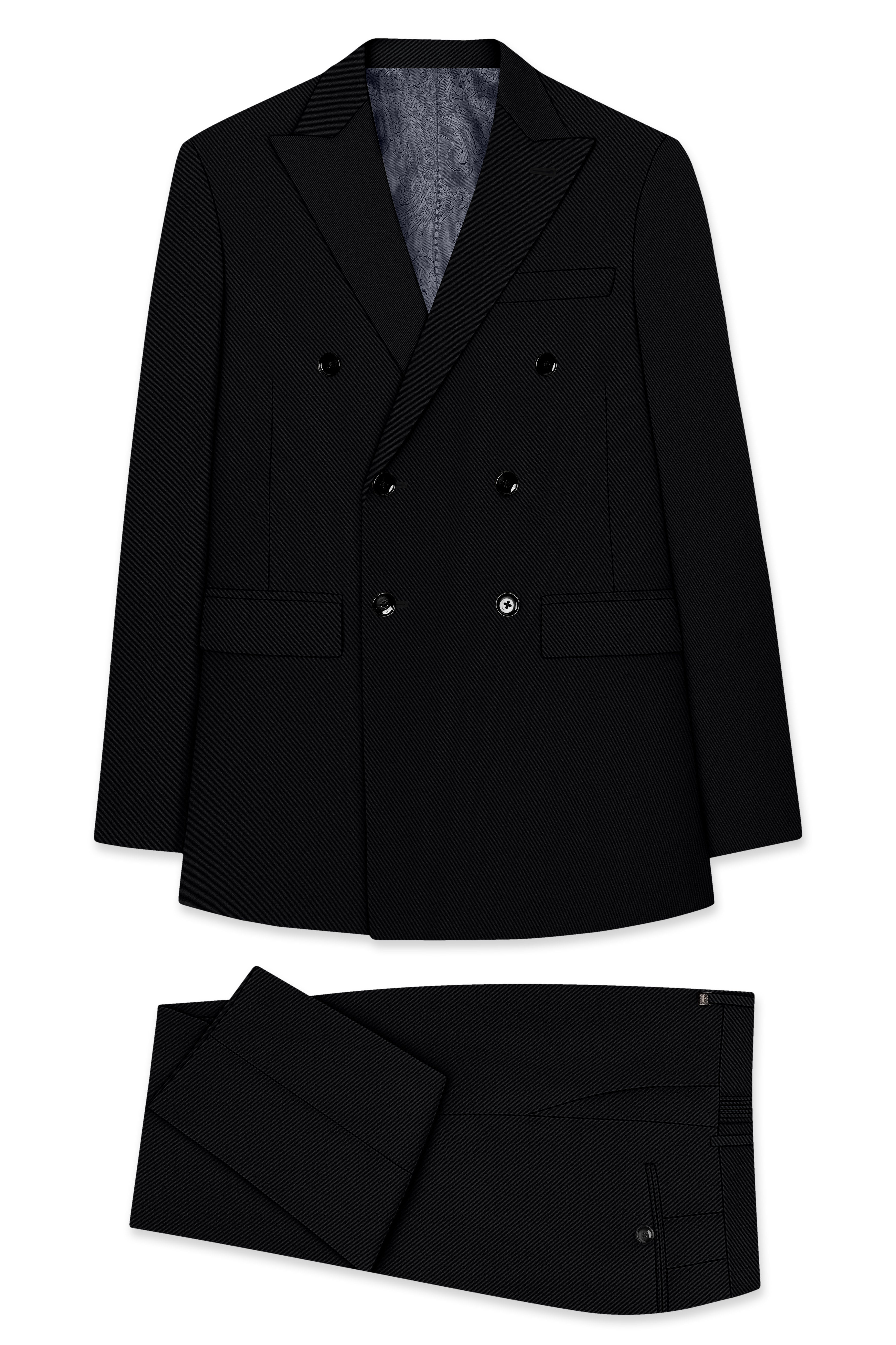 Obsidar-Jade Black Slight Stretch Subtle Sheen Poly-Viscose Double Breasted Suit ST5526-DB-36, ST5526-DB-38, ST5526-DB-40, ST5526-DB-42, ST5526-DB-44, ST5526-DB-46, ST5526-DB-48, ST5526-DB-50, ST5526-DB-52, ST5526-DB-54, ST5526-DB-56, ST5526-DB-58, ST5526-DB-60