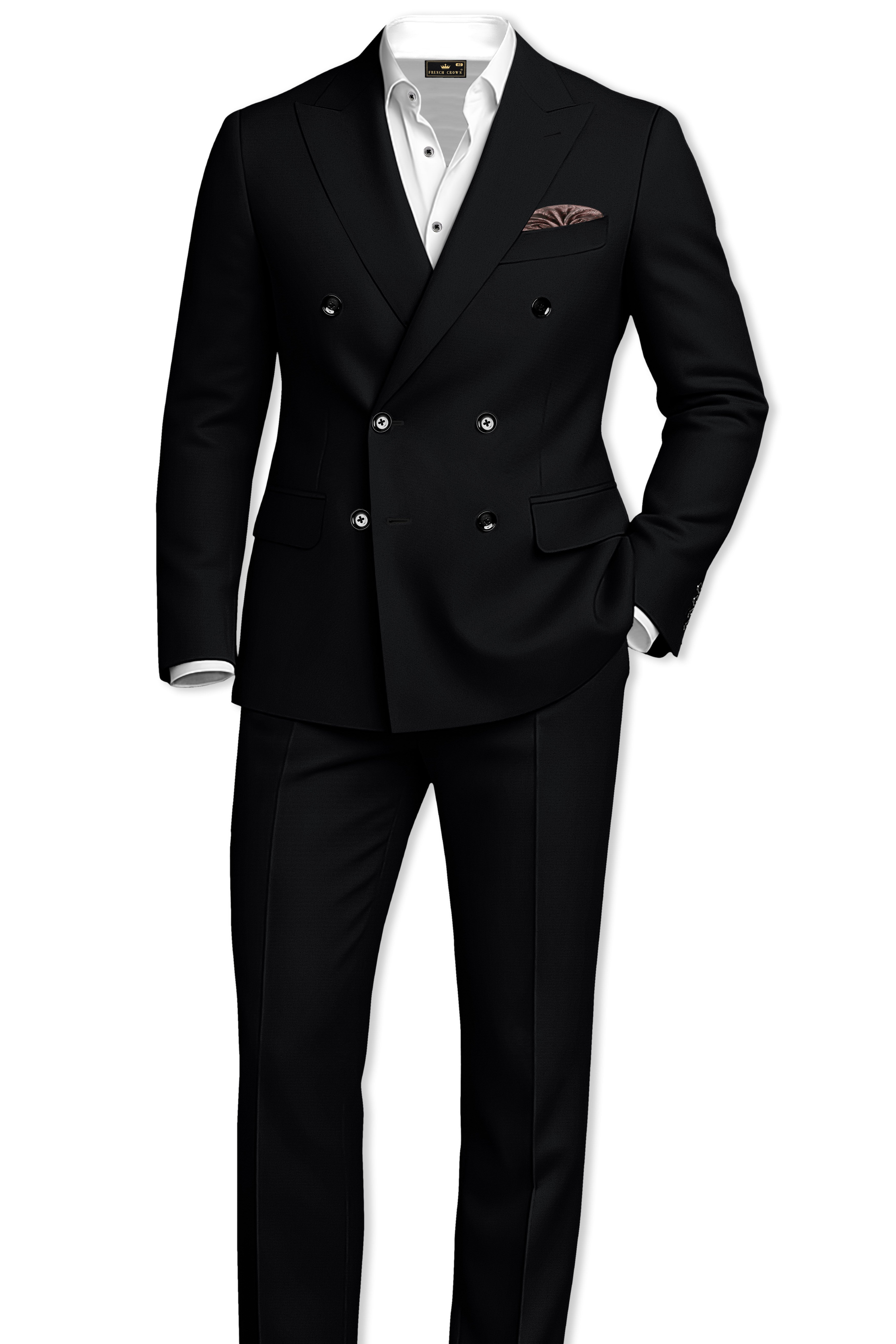Obsidar-Jade Black Slight Stretch Subtle Sheen Poly-Viscose Double Breasted Suit ST5526-DB-36, ST5526-DB-38, ST5526-DB-40, ST5526-DB-42, ST5526-DB-44, ST5526-DB-46, ST5526-DB-48, ST5526-DB-50, ST5526-DB-52, ST5526-DB-54, ST5526-DB-56, ST5526-DB-58, ST5526-DB-60