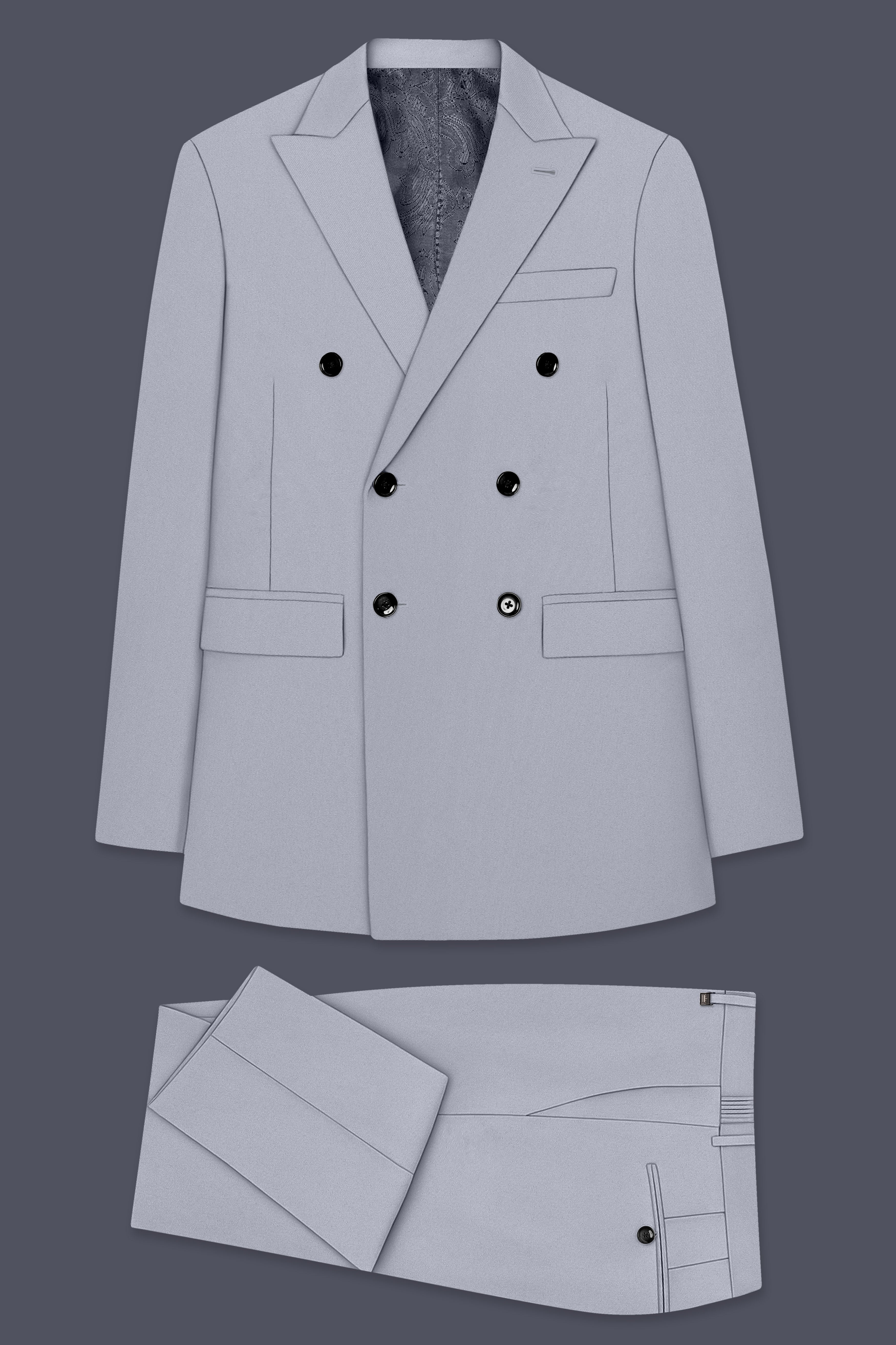 Ashvaro-Manatee Gray Slight Stretch Subtle Sheen Poly-Viscose Double Breasted Suit