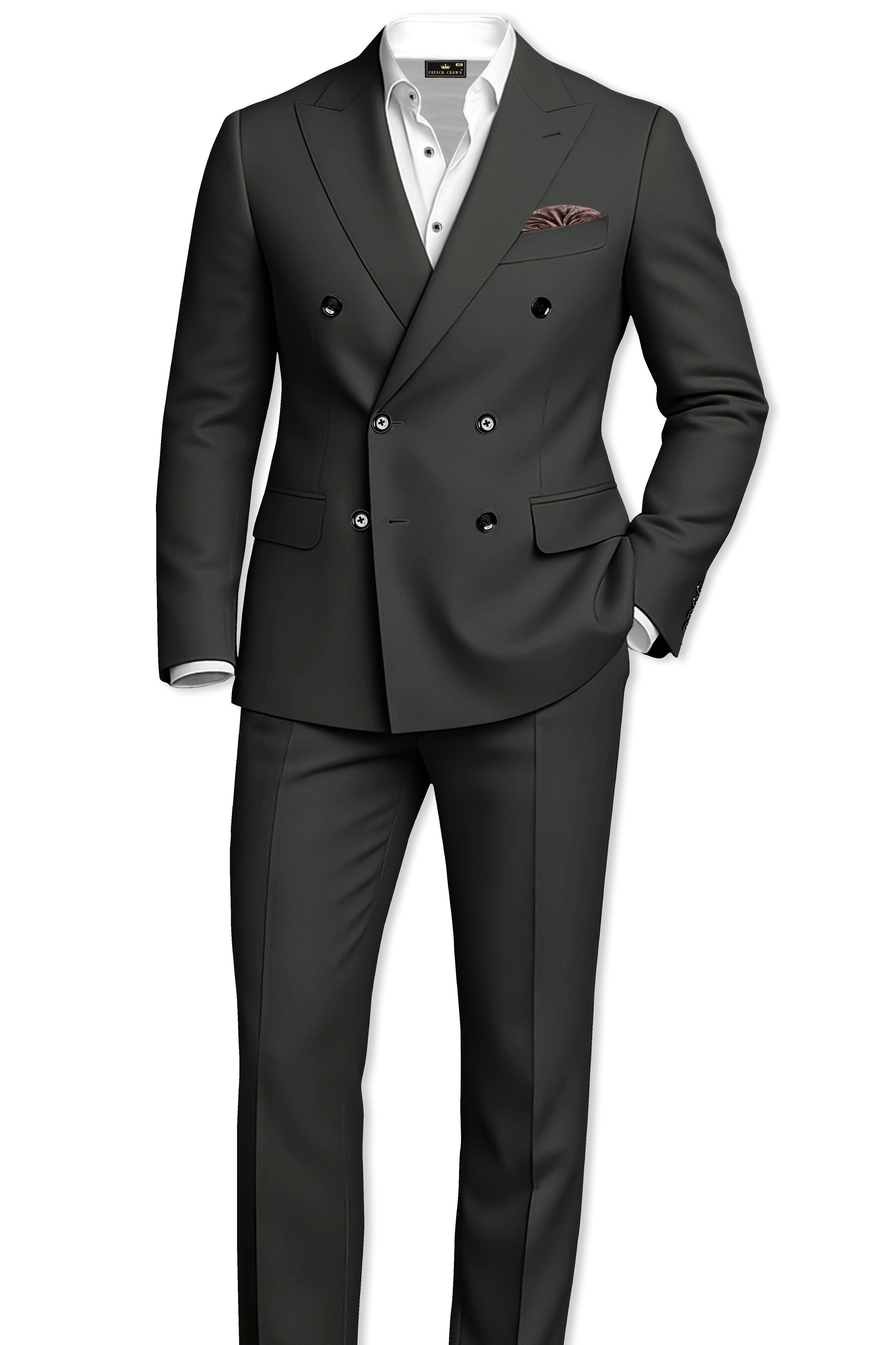 Emeron-Seaweed Green Slight Stretch Subtle Sheen Poly-Viscose Double Breasted Suit